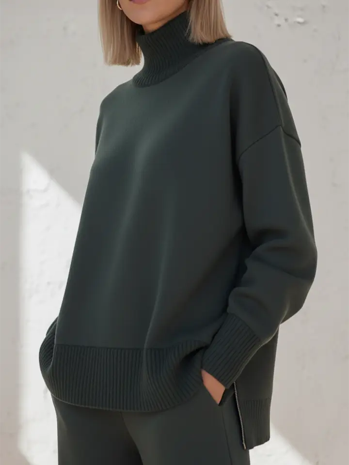 🔥Summer Arrivals🌟Casual Travel Stand Collar Side Zipper Top Straight Pants Two-Piece Set