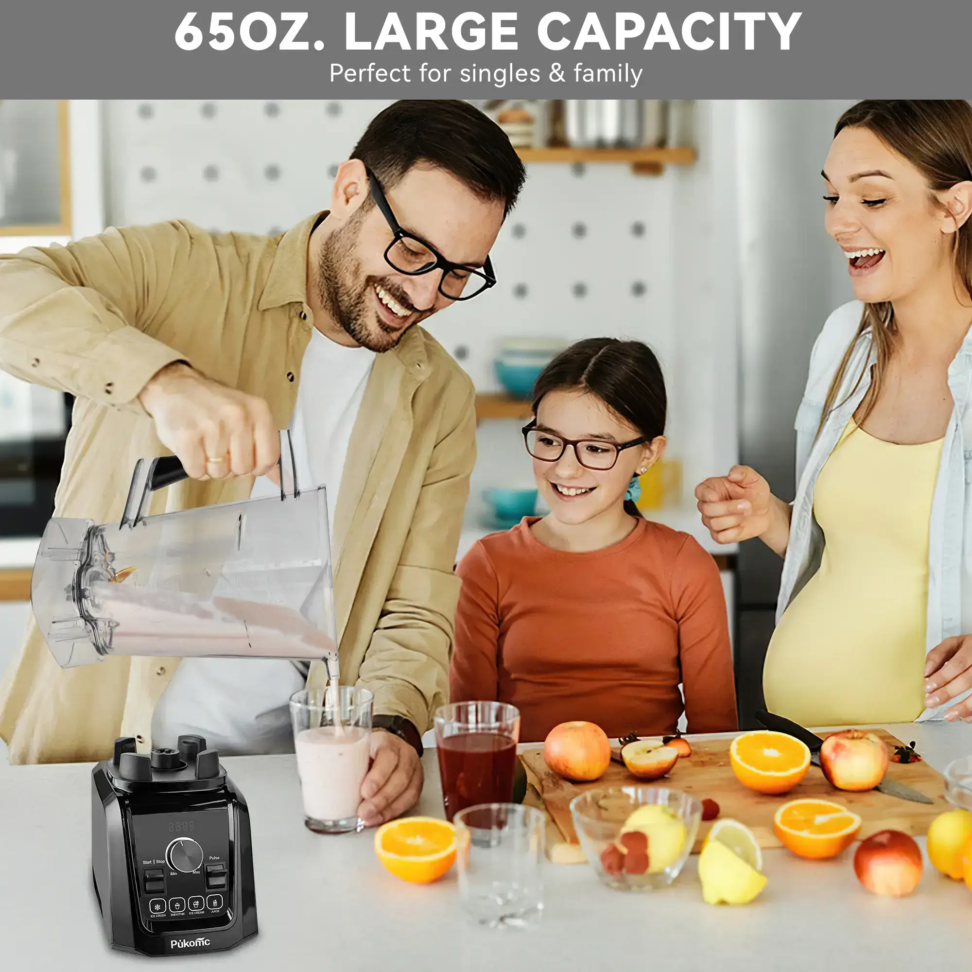 Pukomc Professional 1200W Blender – 9 Speed Settings + Pulse – Ice Crushing, Smoothies, Juicing – 65oz Capacity