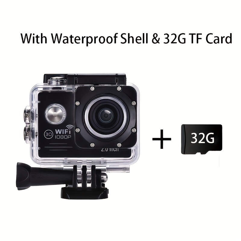 (Built-in Battery) Wifi HD 1080 Action Camera 30m Waterproof Underwater Camera 140 Degrees Ultra-wide Angle Lens Convenient Waterproof Action Camera 2 Inch Display Wifi Camera Multiple Languages Optional Waterproof Camera With 32G TF Card For Thanksgiving