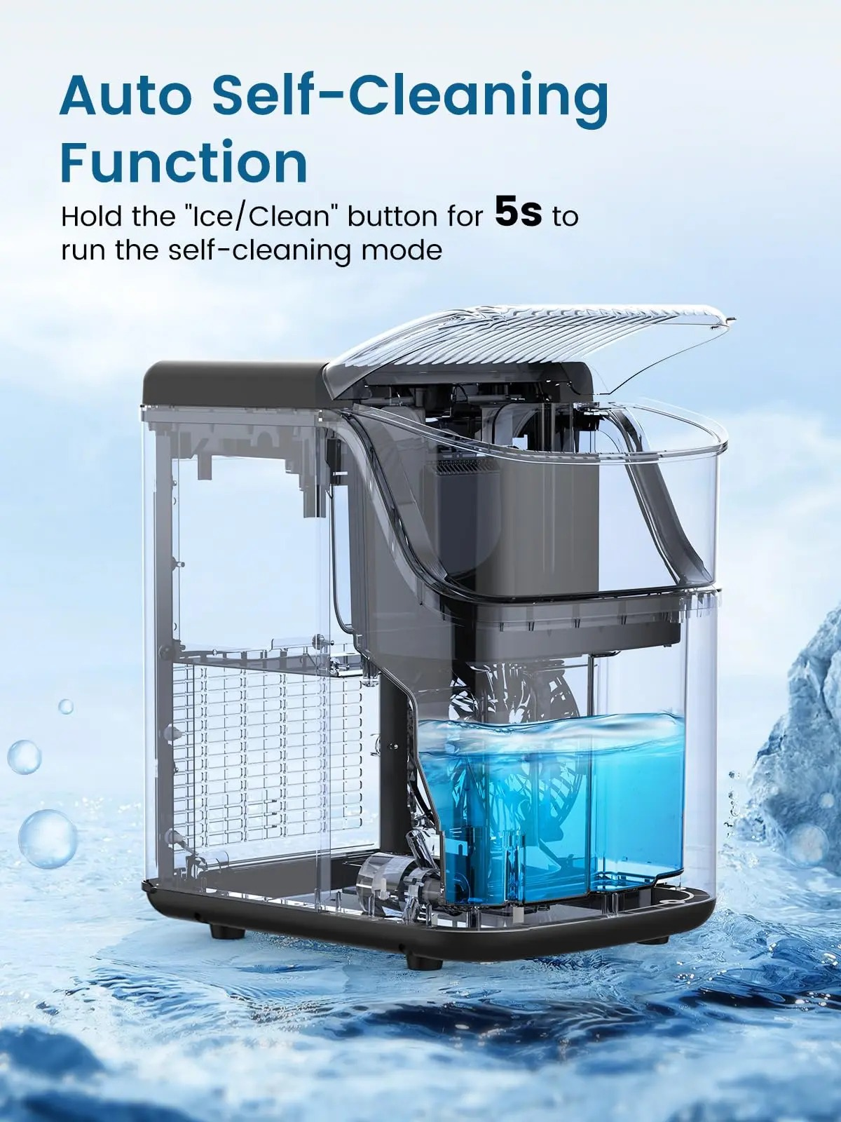 Ice Maker Countertop, Soft Chewable Nugget Ice Cubes Machine, One-Button Quick Ice Making 34Lbs/Day, Self-Cleaning, Portable Stainless Steel Ice Machine