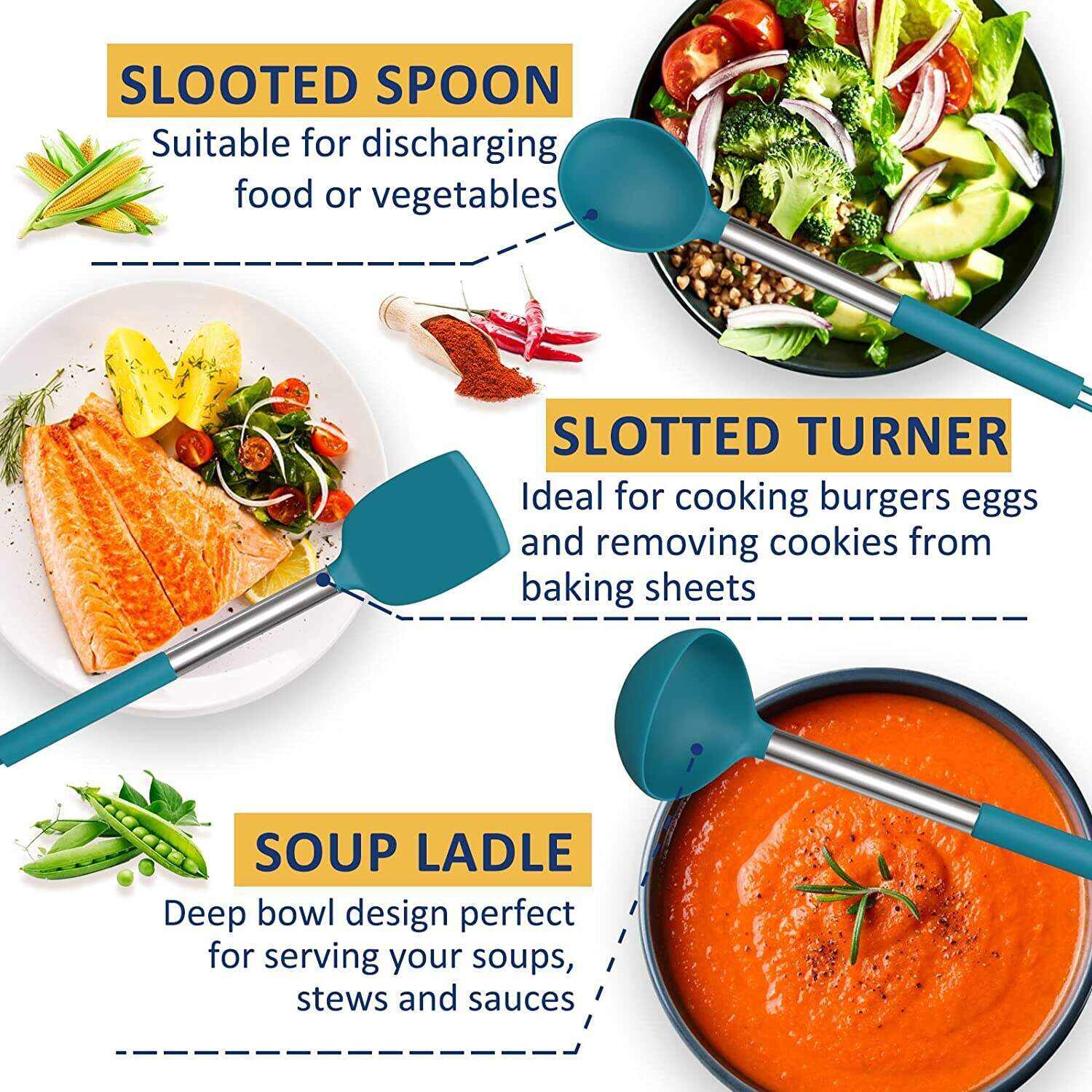 Silicone cooking utensils set
