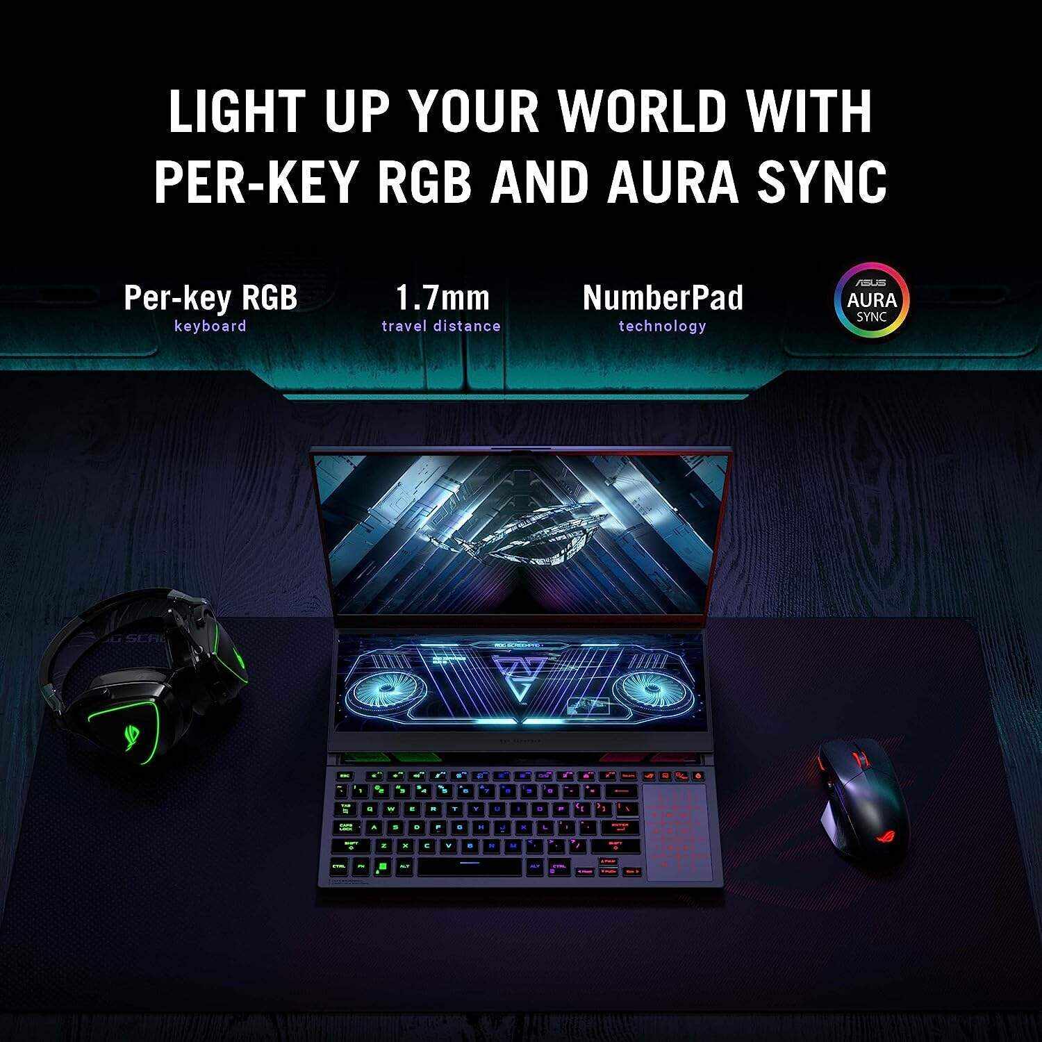 ROG Zephyrus Duo 16 (2022) Gaming Laptop, 16” Mini LED 240Hz/3ms, QHD 16:10 Display, 100% DCI-P3, NVIDIA GeForce RTX 4080, AMD Ryzen 9 7945HX, 32GB DDR5, 1TB SSD, Windows 11 Pro, GX650PZ-XS96