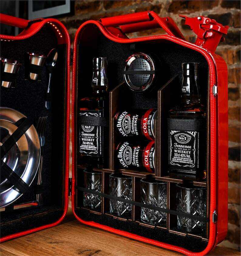 20 L Red Jerry Can Bar Set For Picnic For 4, Custom Fuel Bar, Portable Travel Bar Case, Personalized Camping Mini Bar, Gas Can Bar Set