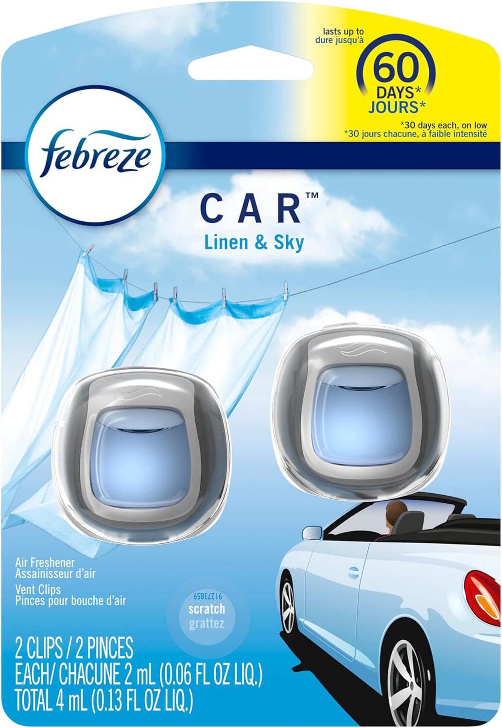 Febreze Car Air Fresheners, New Car Scent, Odor Eliminator for Strong Odors Car Vent Clips (2 Count)