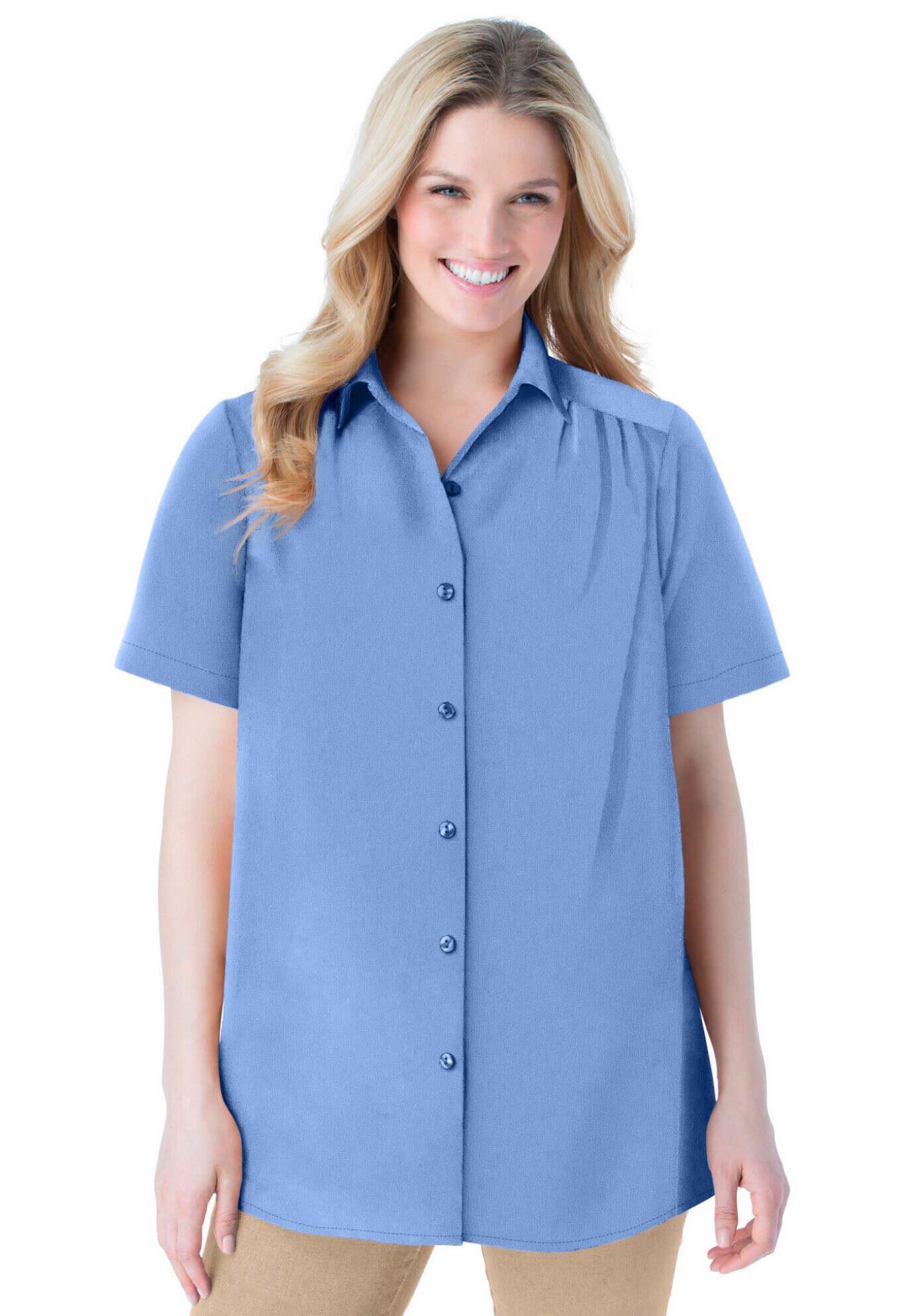 Short-Sleeve Peachskin Button-Front Shirt