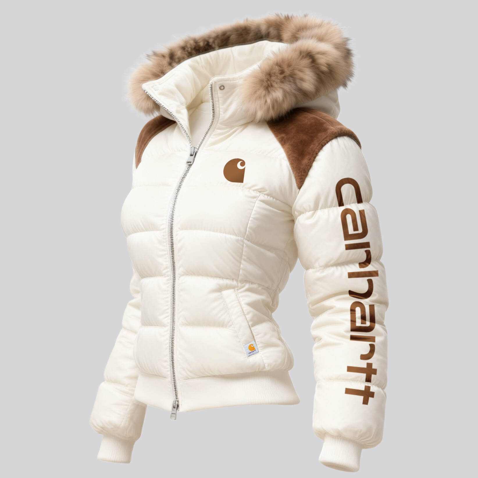 Vintage Women's Contrast Color Stitching Fur Collar Stand Collar Hooded Jacket