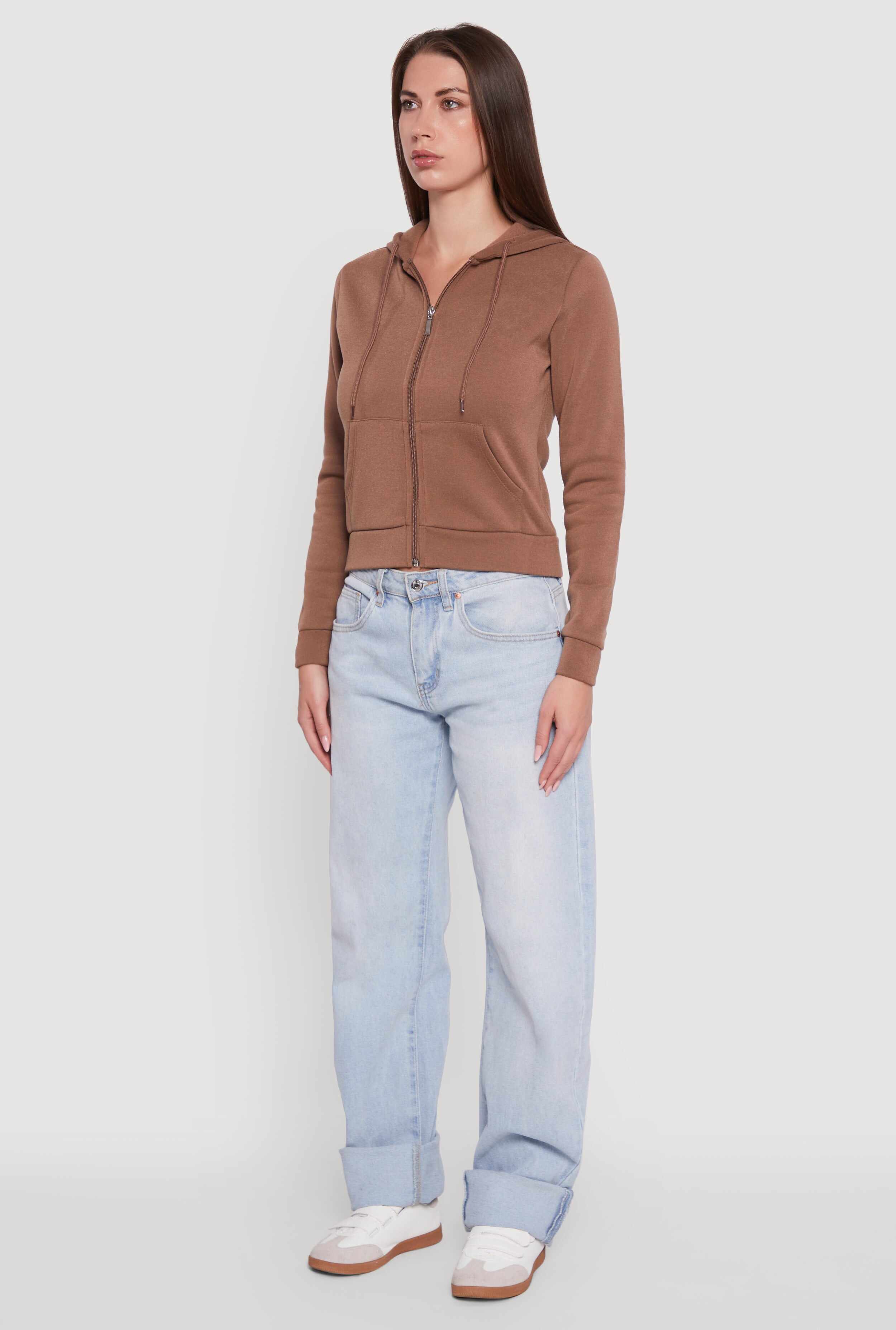 Zip Front Fleece Hooded Sweatshirt