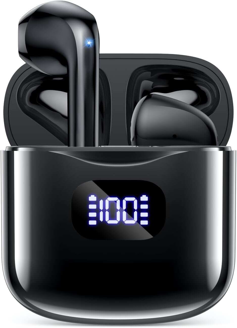 Wireless Earbuds, Bluetooth 5.3 Headphones 40Hrs Playtime with Charging Case, IPX5 Waterproof Stereo in-Ear Earphones with Microphone for iOS Android Cell Phone Sports Workout, Black