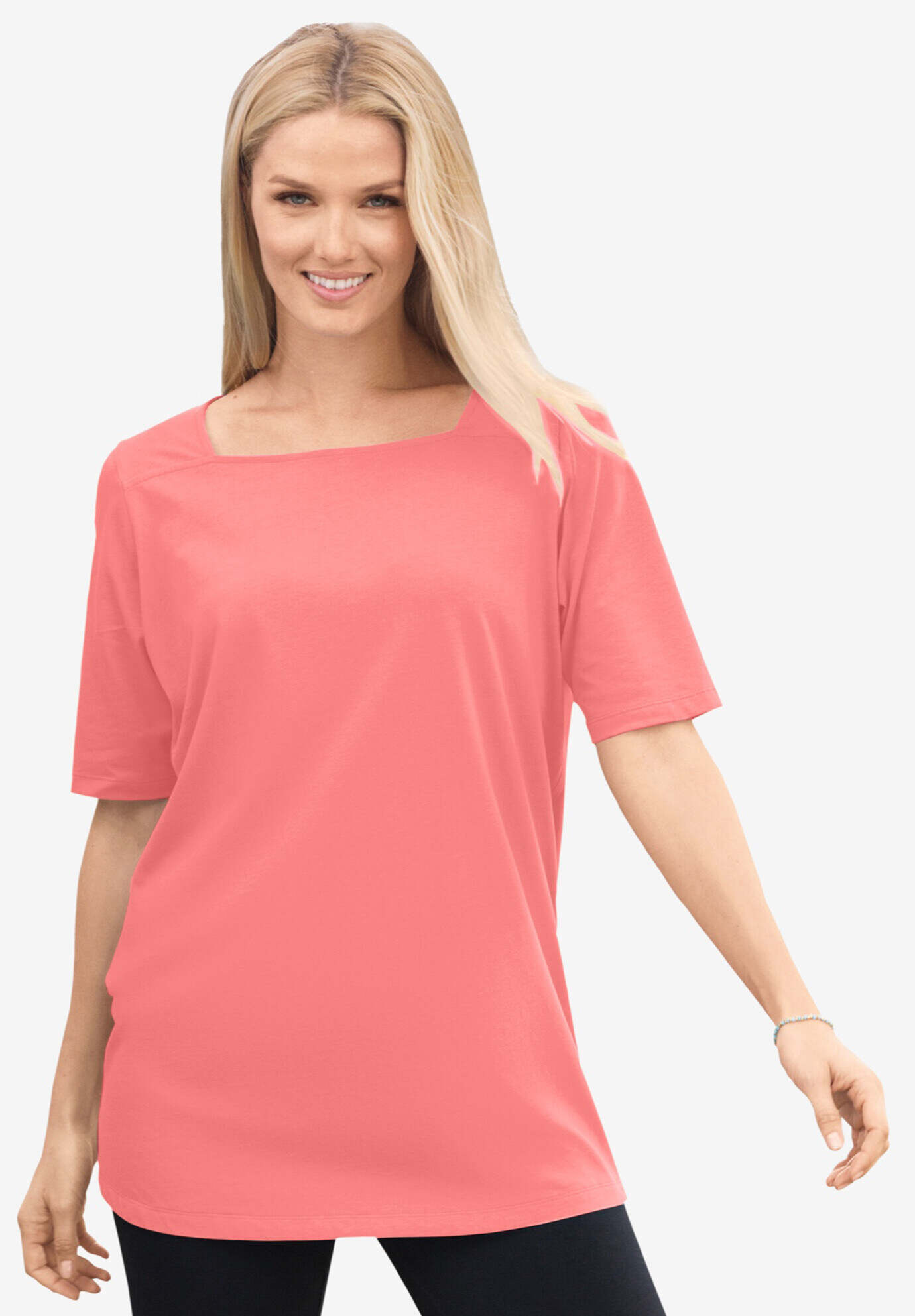 Perfect Elbow-Sleeve Square-Neck Tee
