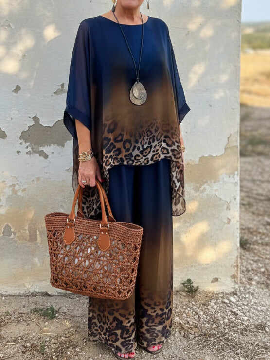 🔥Summer Arrivals🌟Elegant And Cozy Leopard Print Top And Pants Two-piece Set