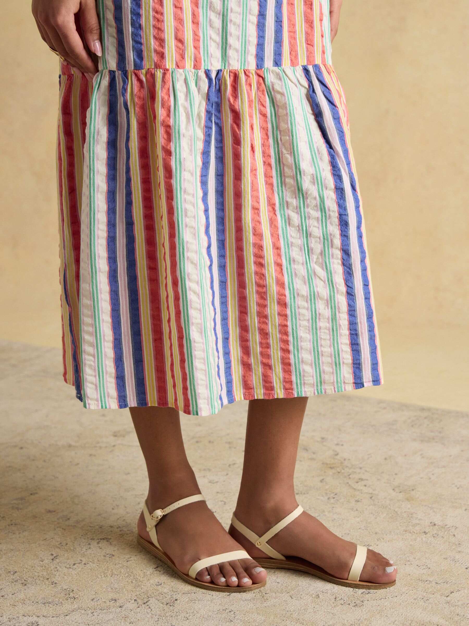 Kiera Red Striped Tiered Summer Dress