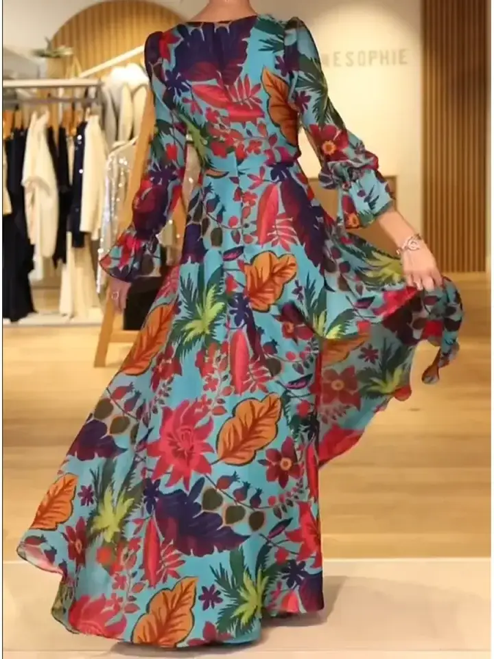 🔥Summer Arrivals🌟Elegant Women's V-neck Floral Print Maxi Dress