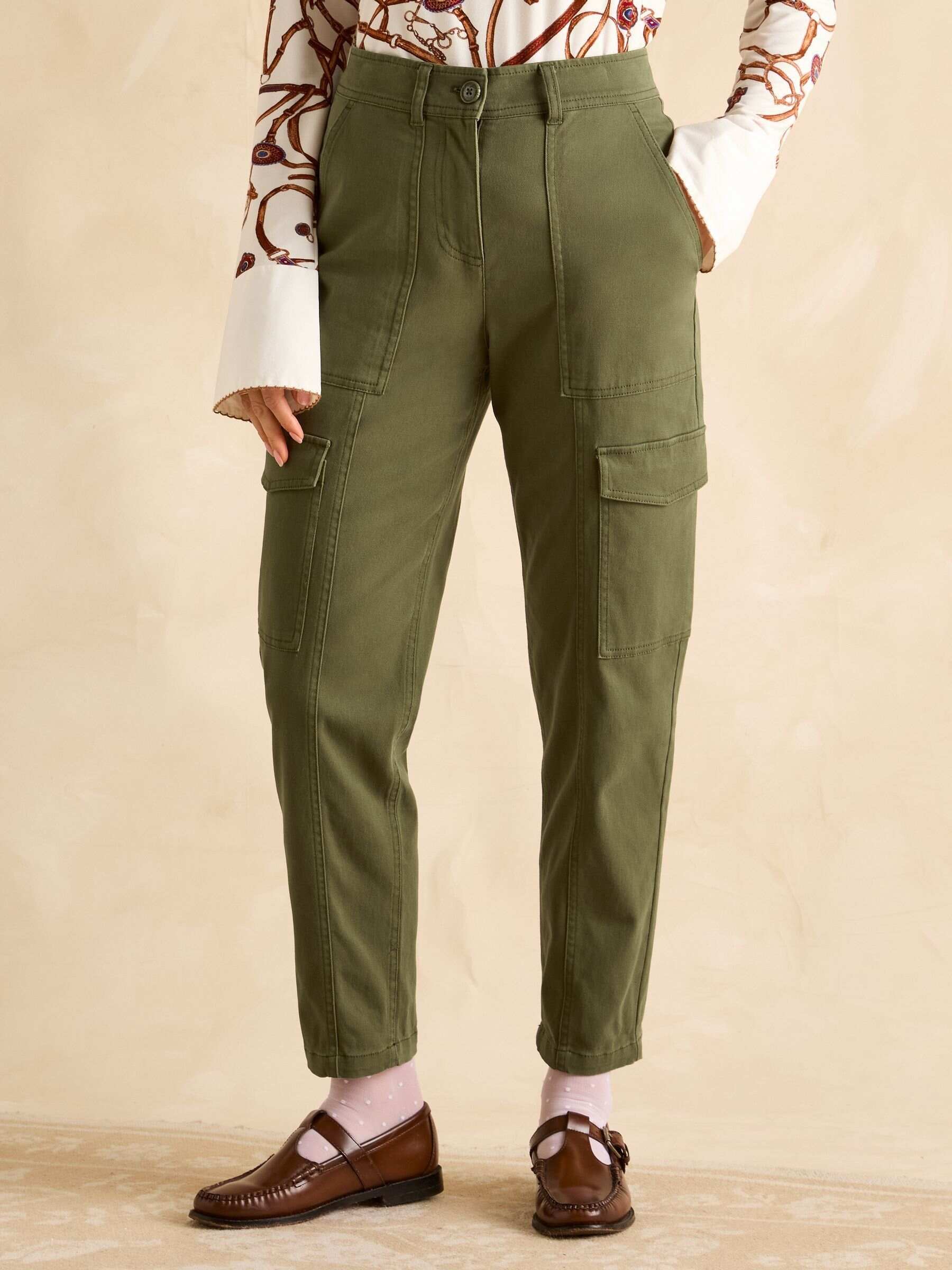 Khaki Green Tapered Leg Cargo Trousers
