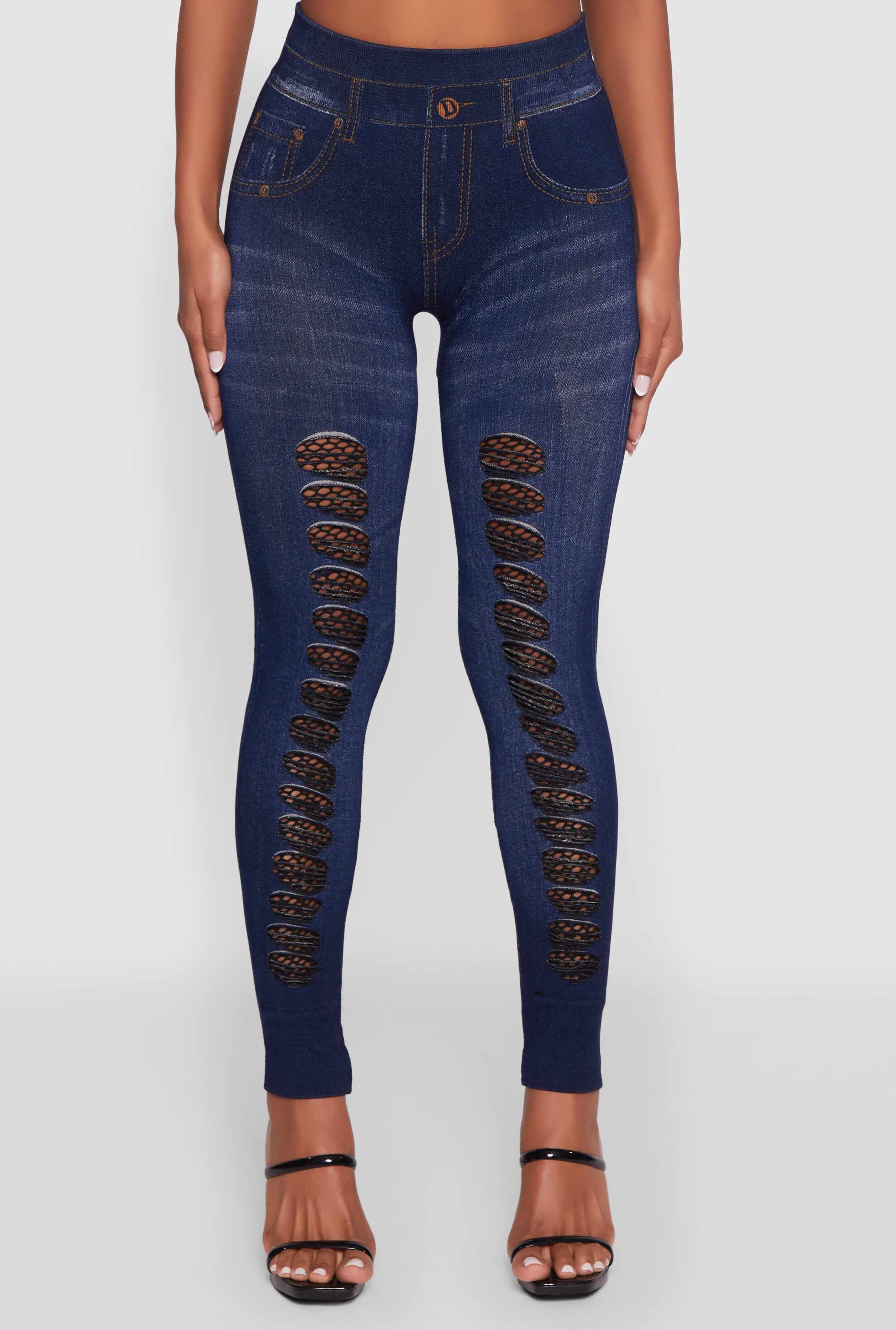 High Waisted Fishnet Detail Jeggings