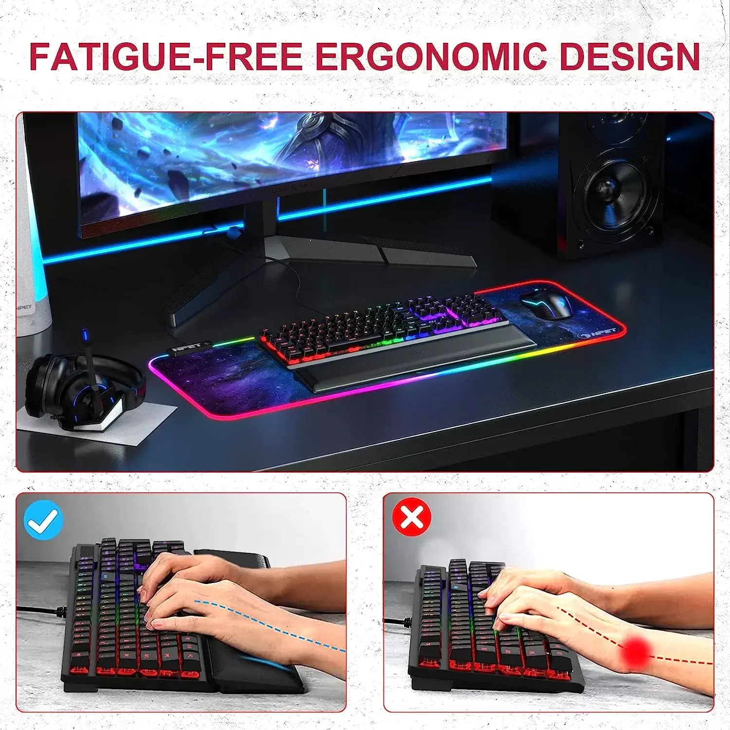 NPET K10 Wired Gaming Keyboard, LED Backlit, Spill-Resistant Design, Multimedia Keys, Quiet Silent USB Membrane Keyboard for Desktop, Computer, PC (Black)