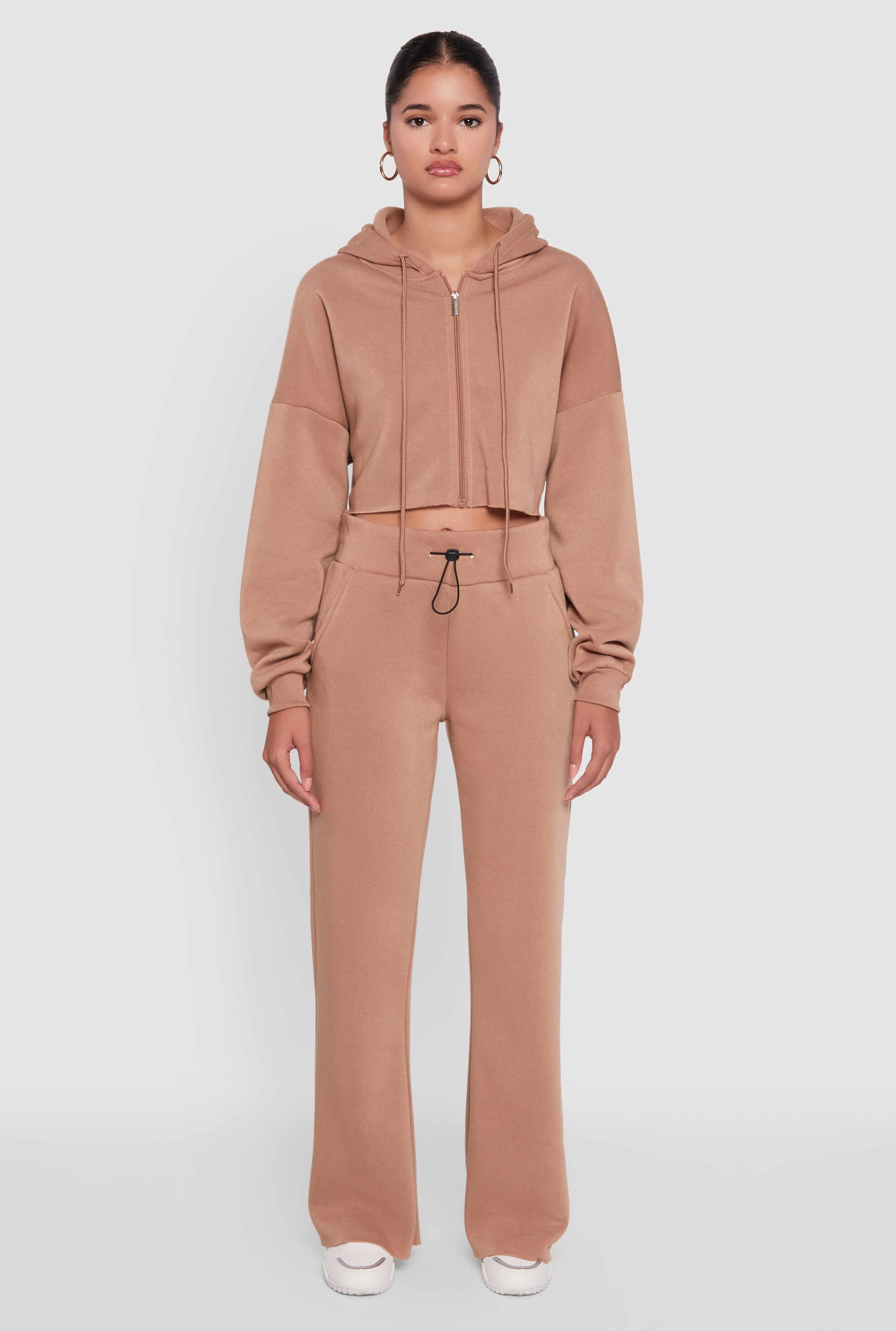 Toggle Drawstring Waist Flare Sweatpants