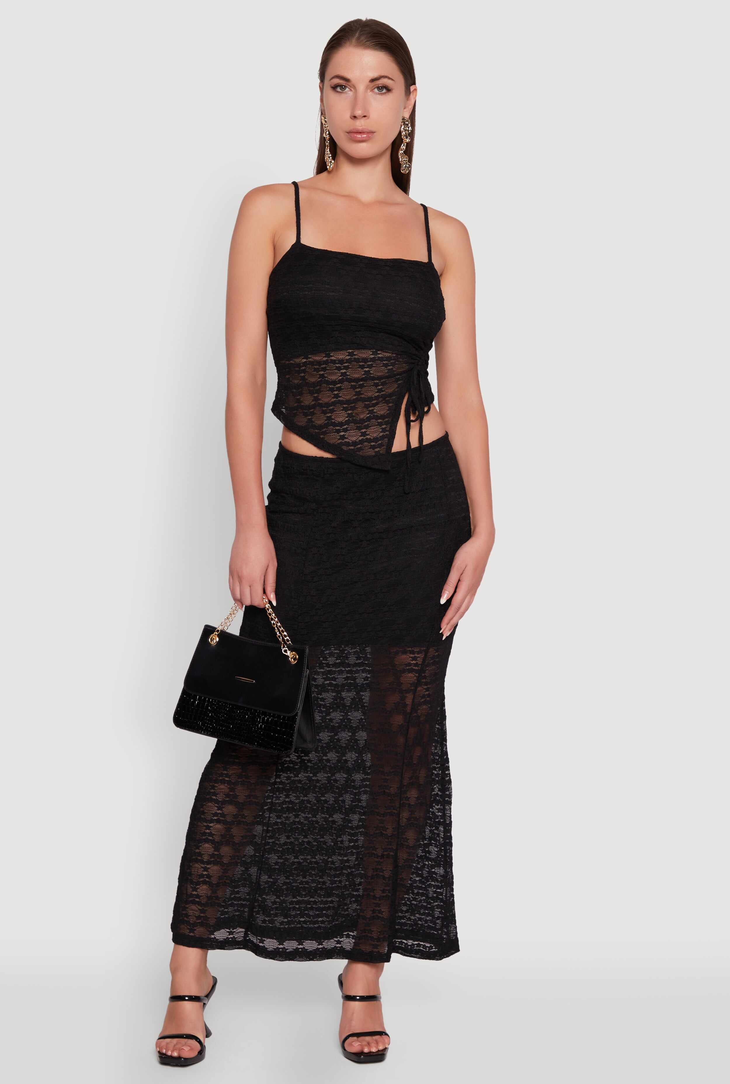 Iris Floral Lace Asymmetrical Drawstring Side Cropped Cami