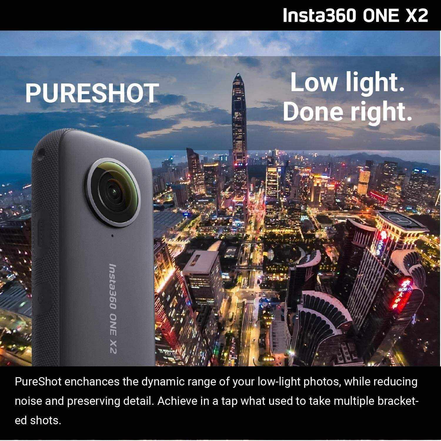 Insta360 ONE X2 360 Camera with Touchscreen - 5.7K30 360 Video, Front Steady Cam Mode, 18MP 360 Photo + InstaPano | Bundle Includes Invisible Selfie Stick (120cm) & 128GB Memory Card (3 Items)