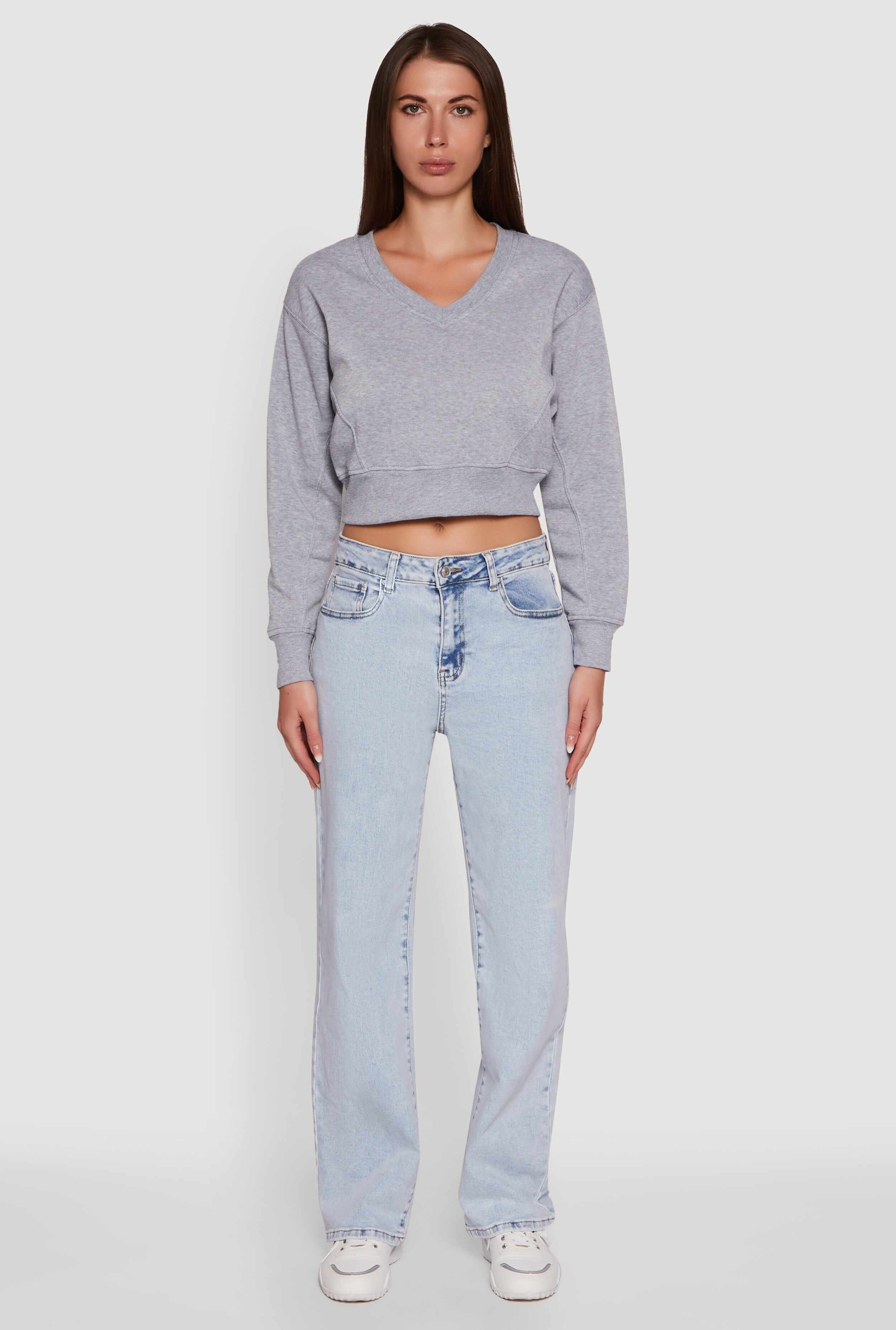Fleece Lined V-Neck Crop Sweatshirt