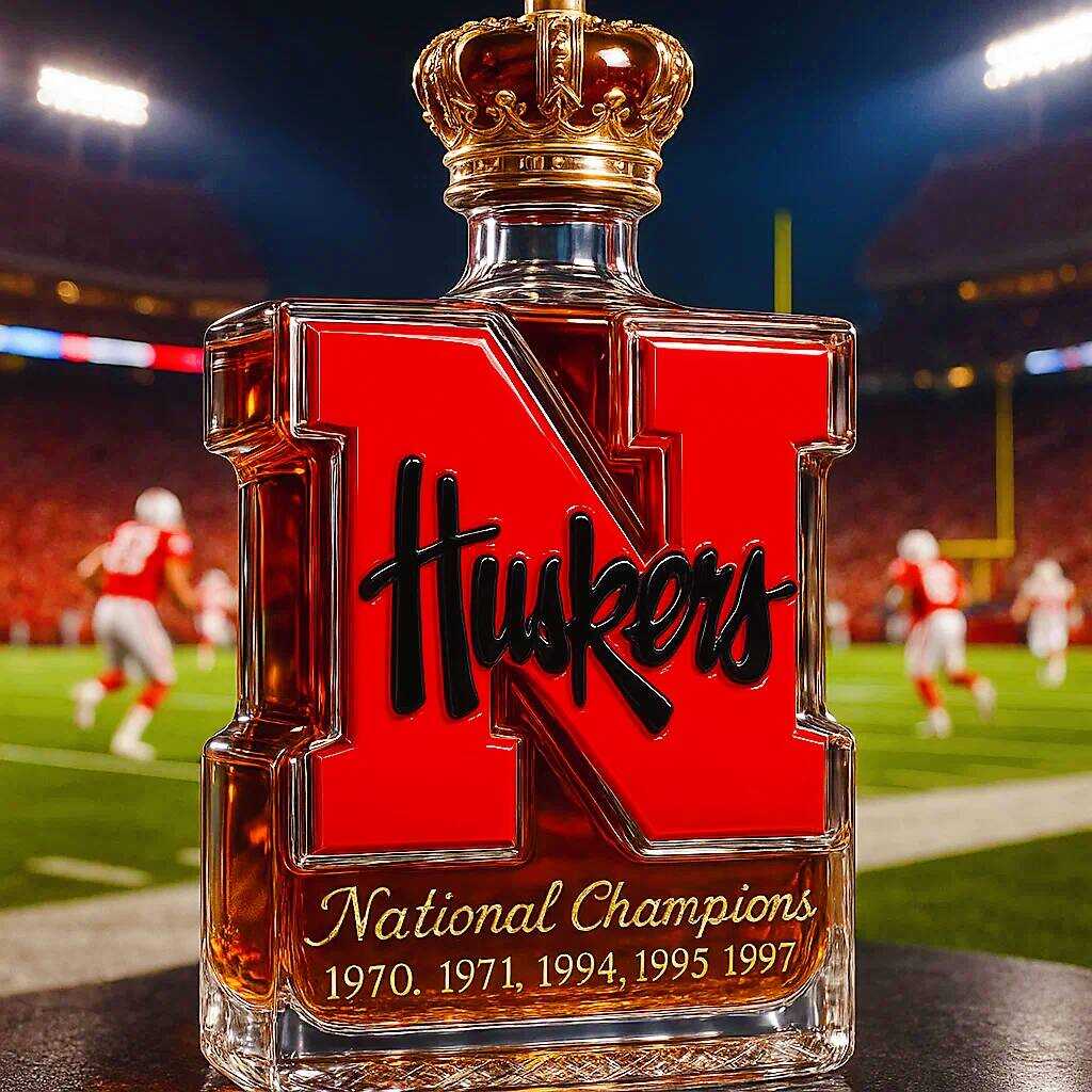 Nebraska Cornhuskers 5-Time National Champions Whiskey Bottle