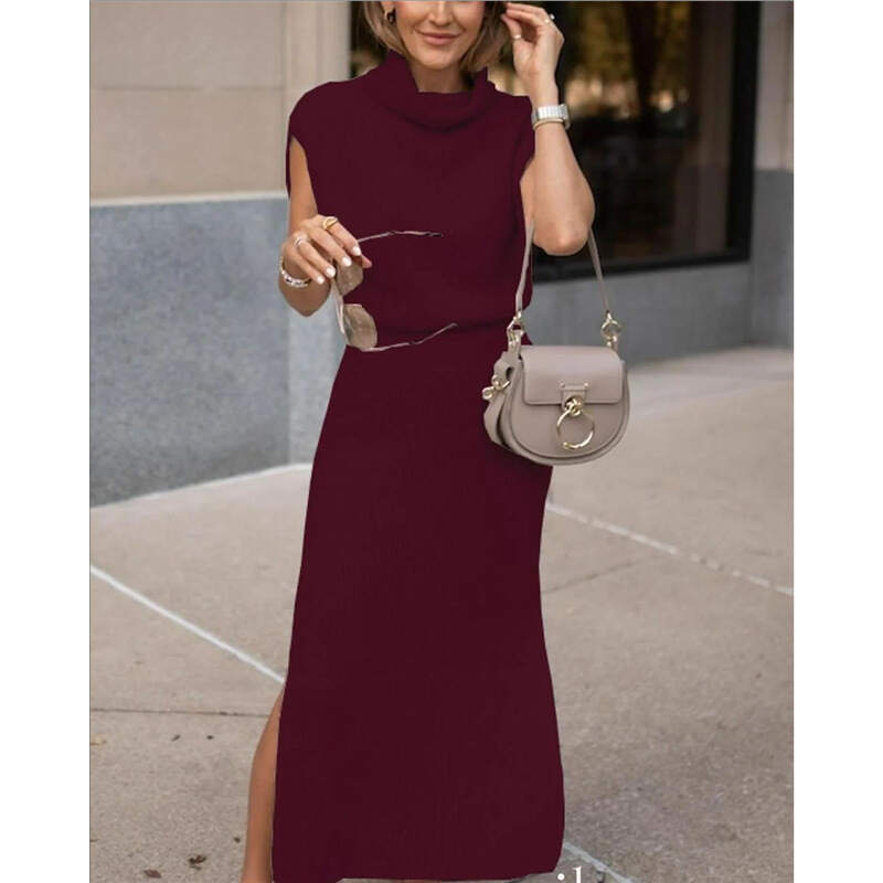 Temperament casual solid color sleeveless knitted top skirt two-piece set