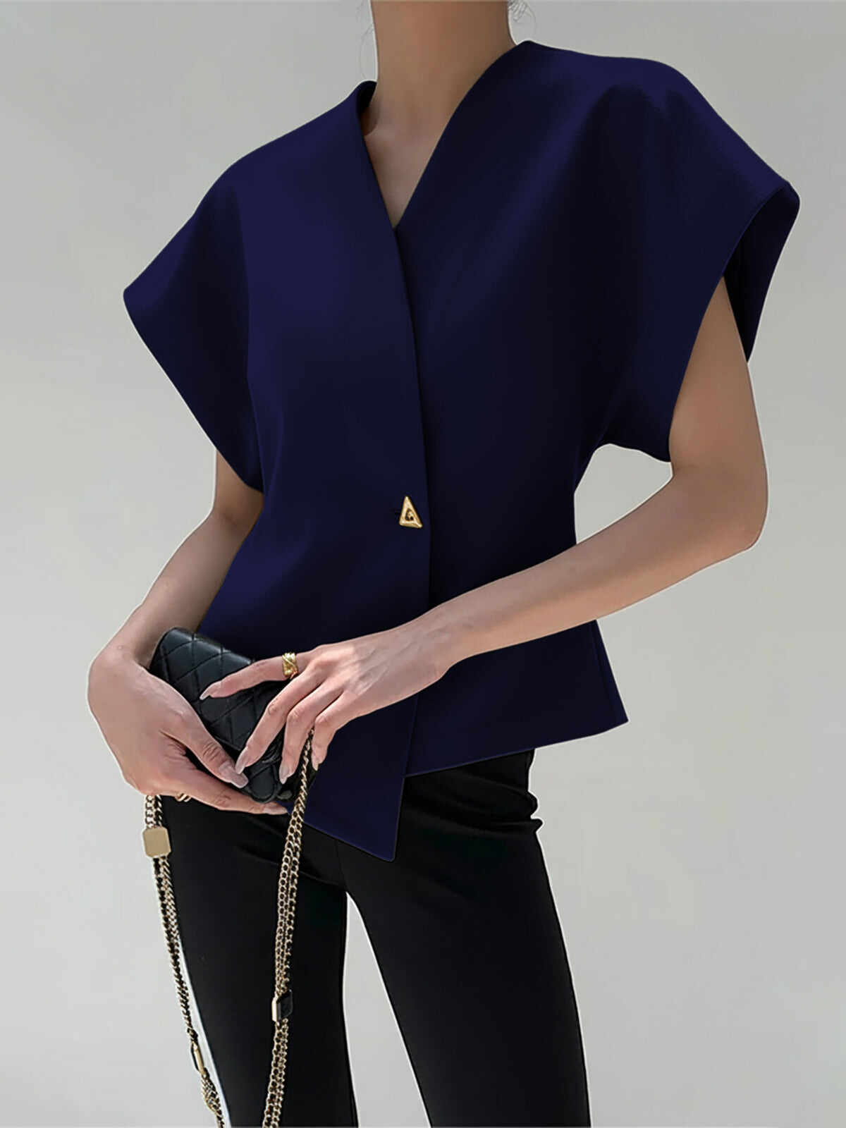 Trendy V-Neck Button Down Blouse