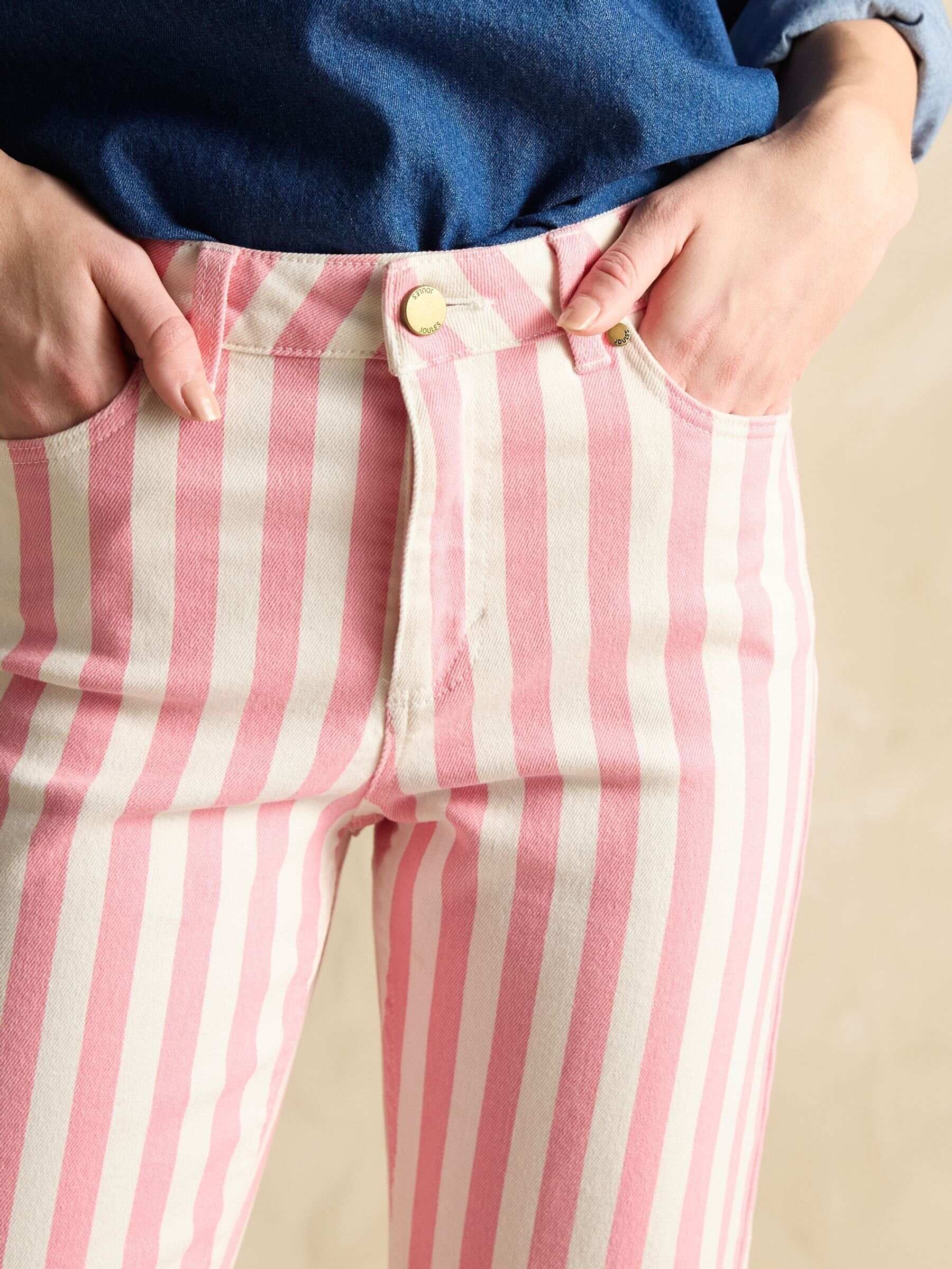 Pink Stripe Straight Fit Mid Rise Jeans