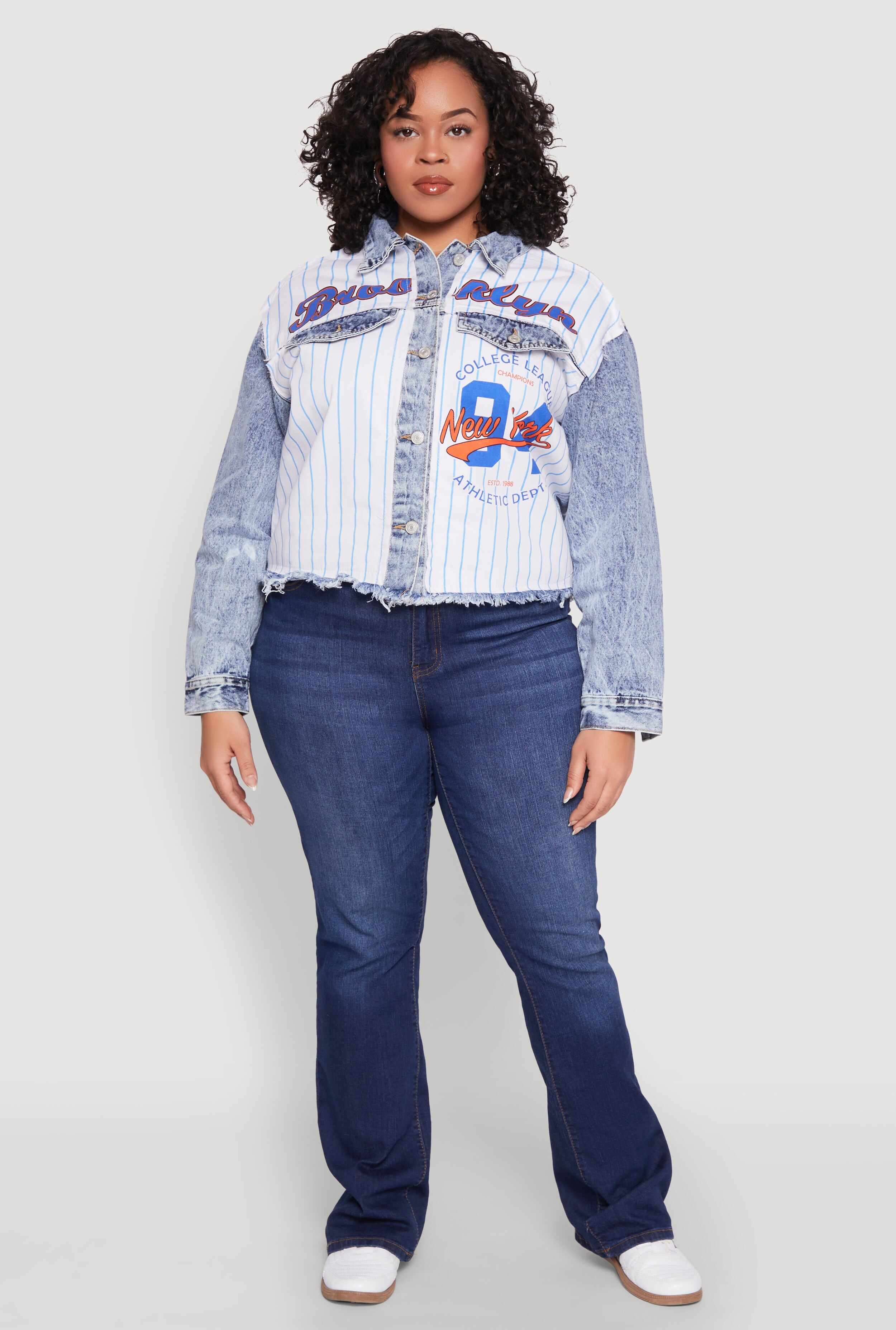 Plus Size Brooklyn Baseball Graphic Jean Jacket