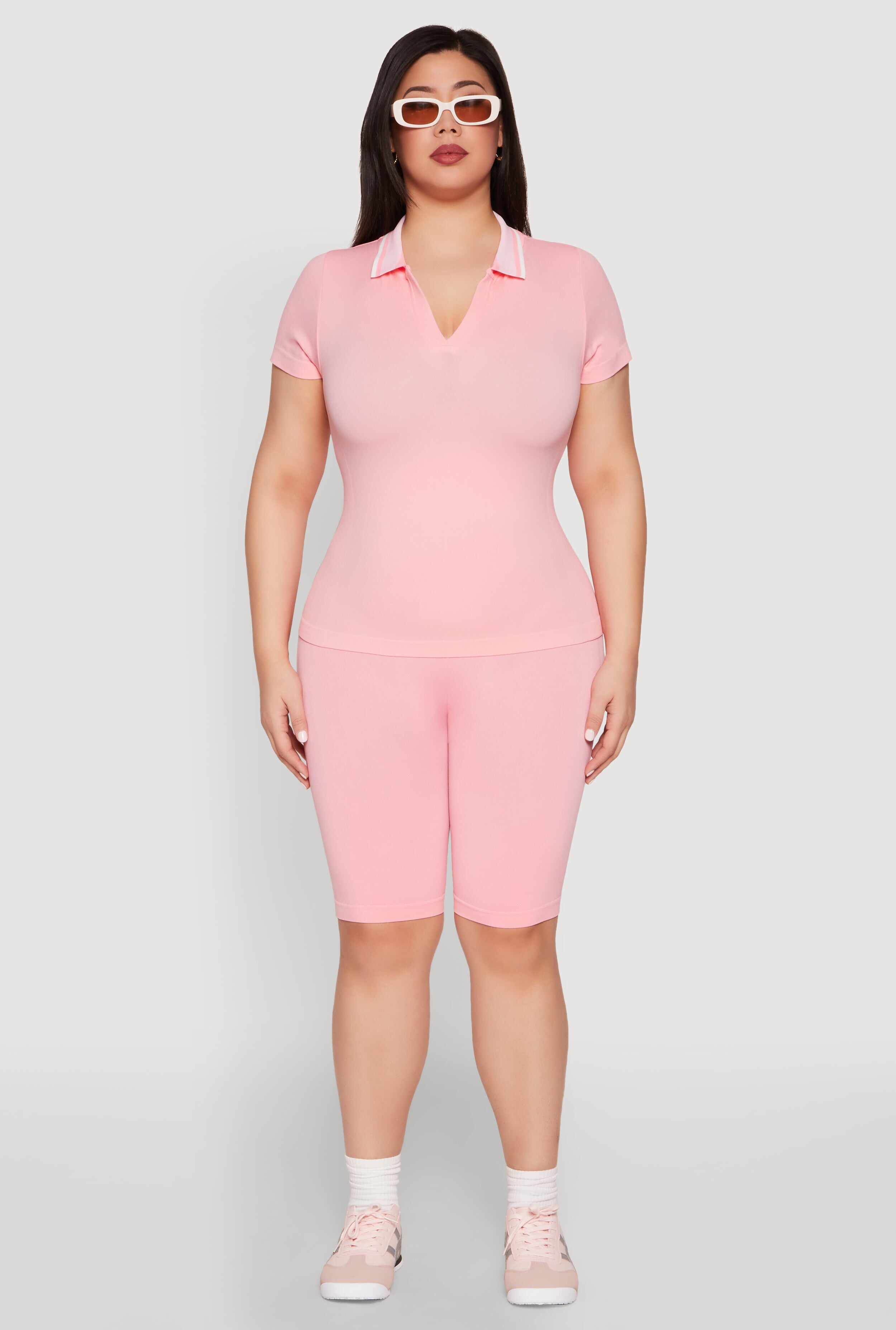 Plus Size Contrast Trim Polo Shirt