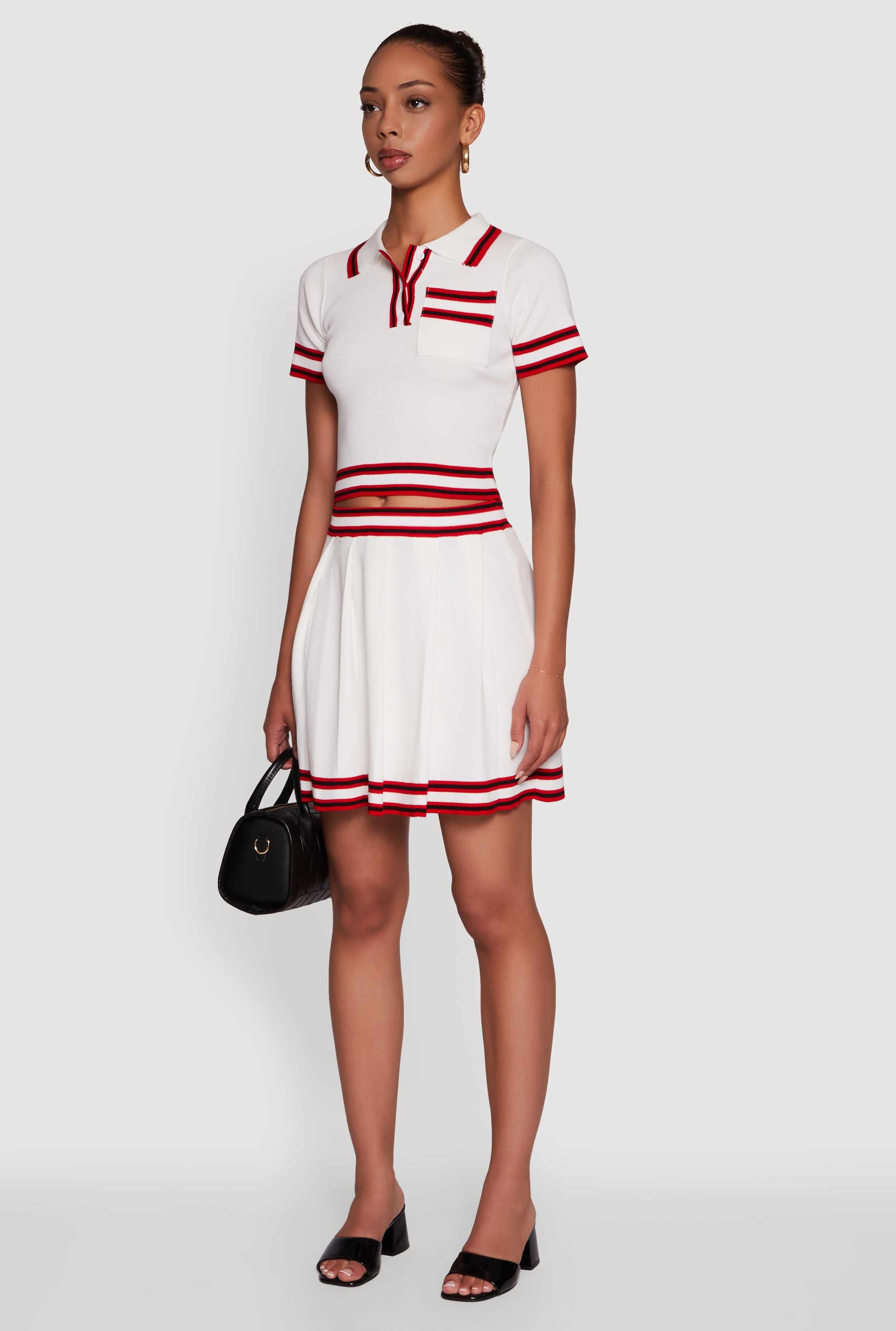 Daisy Varsity Stripe Trim Cropped Polo Shirt