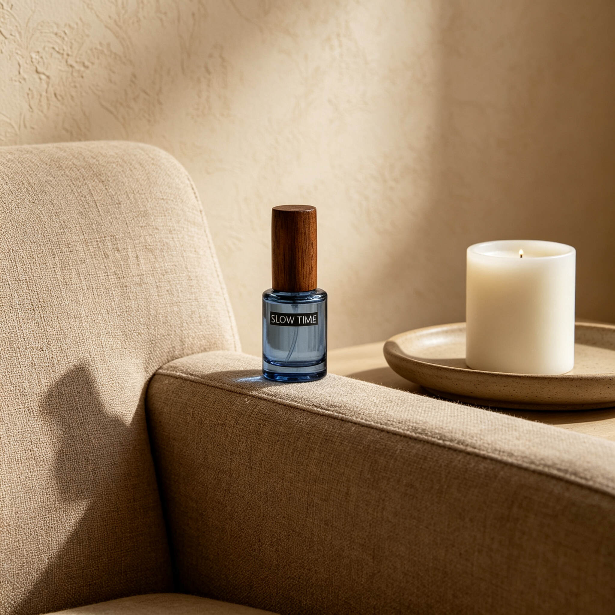 Slow Time Blue Glass Perfume Spray Bottle With Wooden Cap