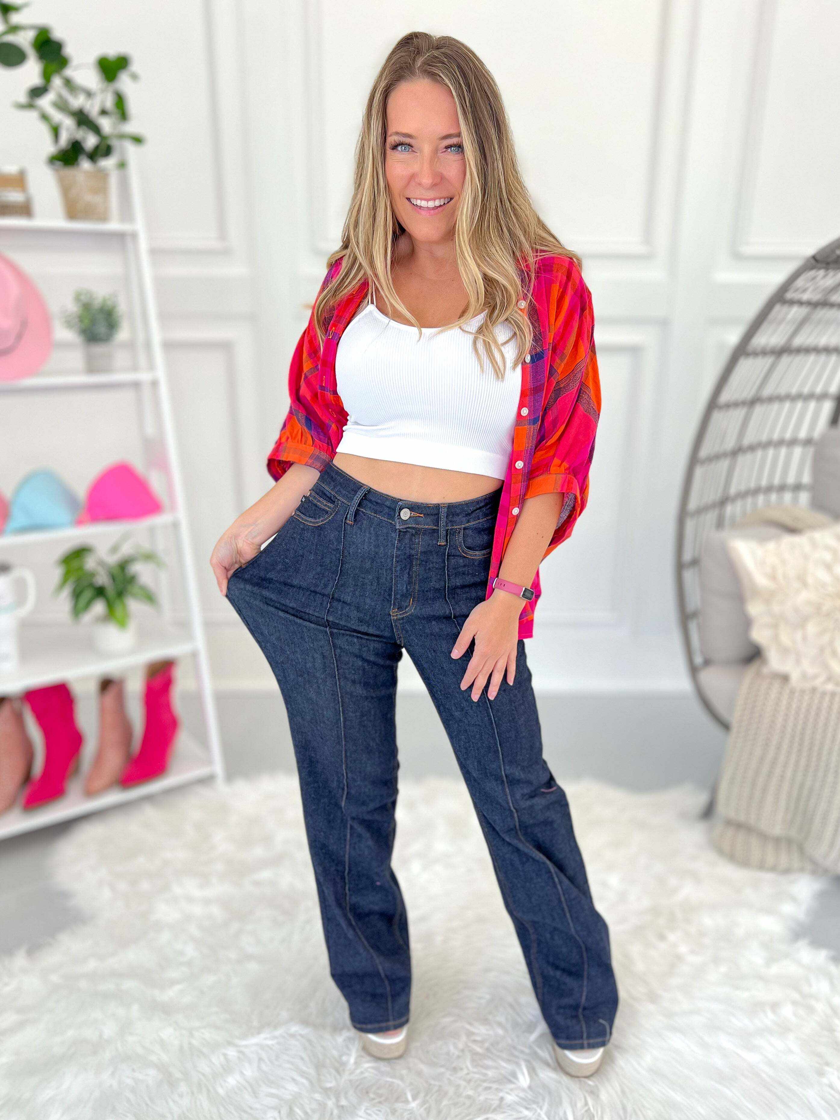 Christmas Front Seam & Dart Detail Wide Leg Jeans - Final Sale