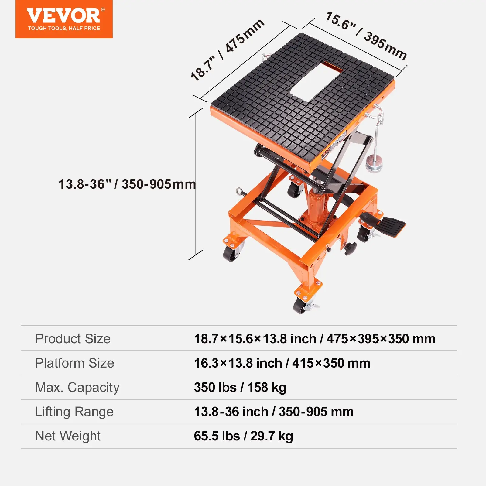 Hydraulic Motorcycle Lift Table - 350 LBS Capacity