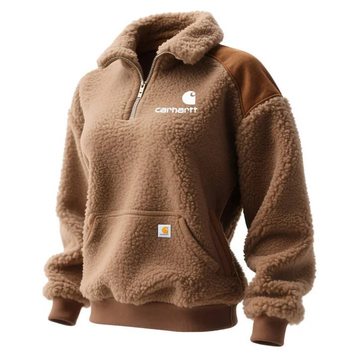 Women's Lambswool Contrast Color Stitching 1/4 Zip Lapel Sweatshirt