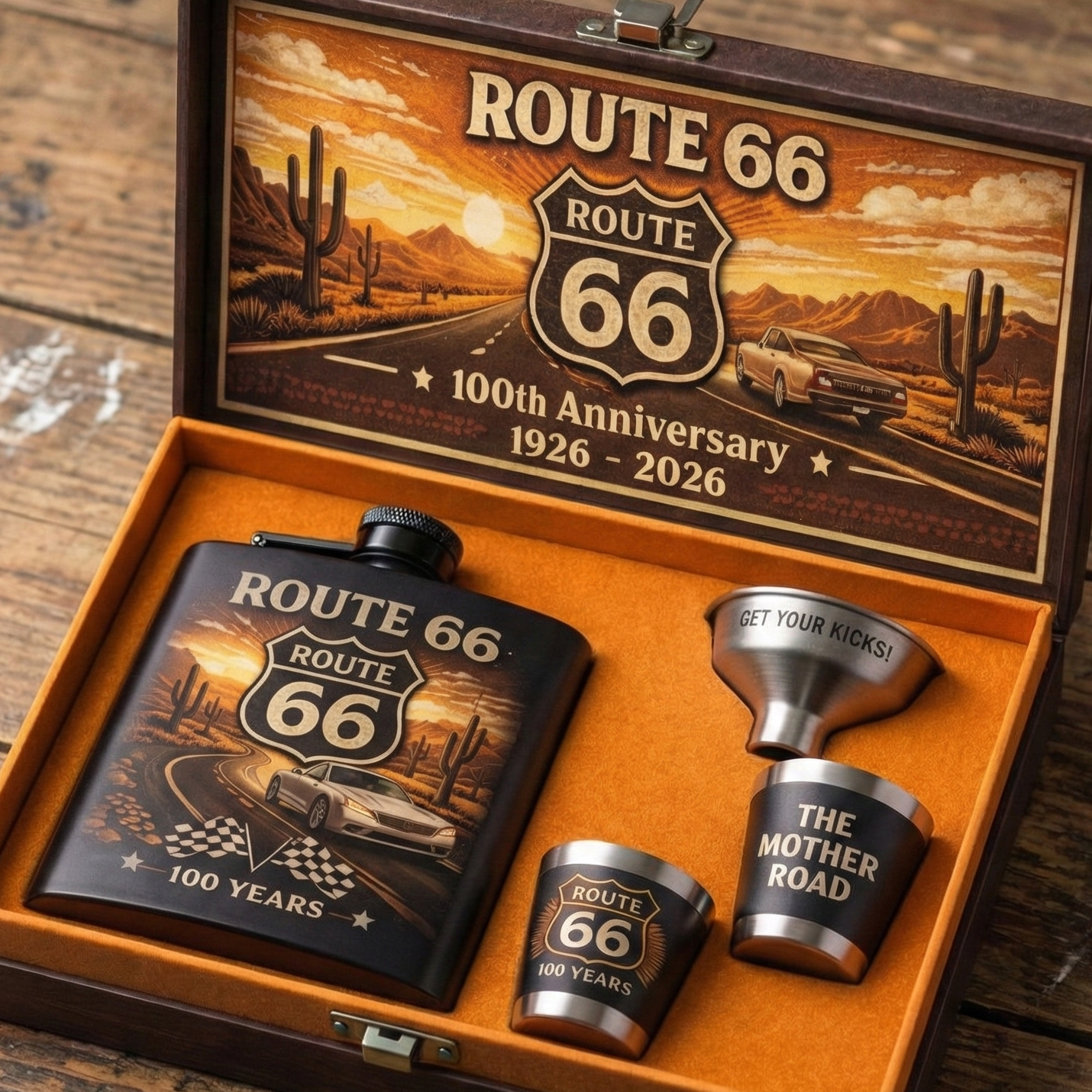 Route 66 100th Anniversary Commemorative Flask Gift Set