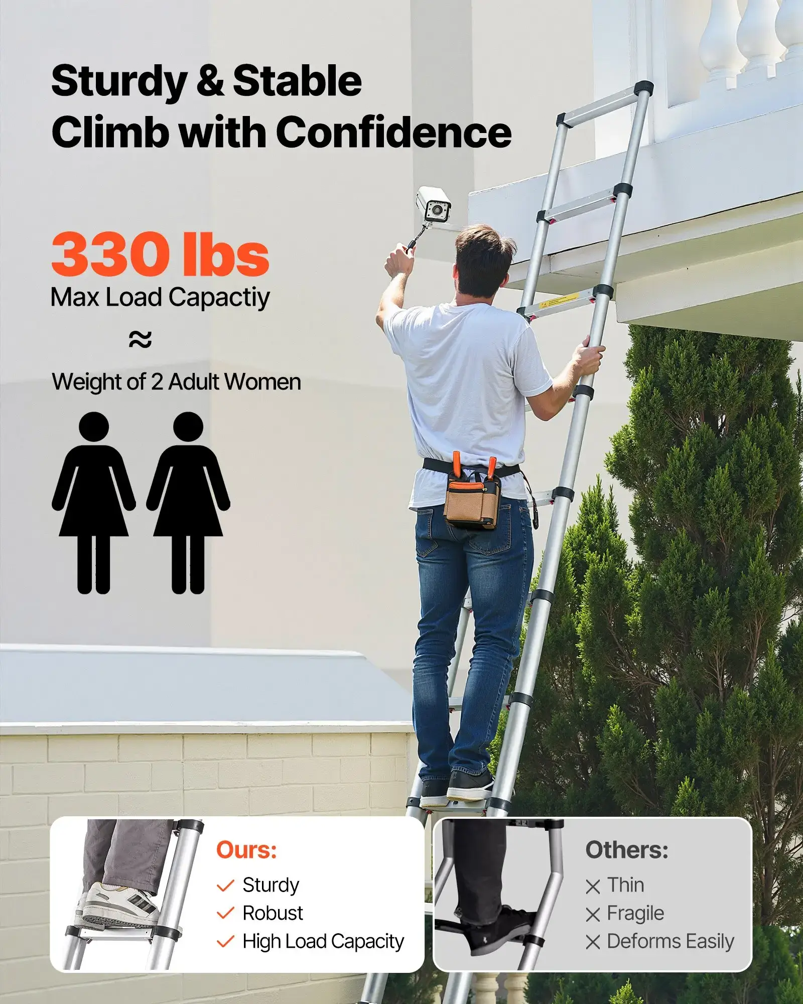 Telescoping Ladder - 400 LBS Capacity, Portable & Safe