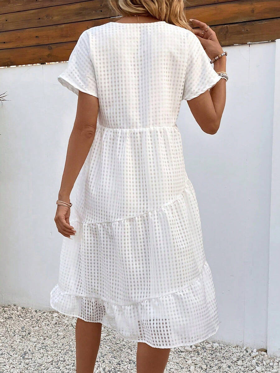 🔥Summer Arrivals🌟Women's Short-sleeved V-neck Hollow Mesh Dress