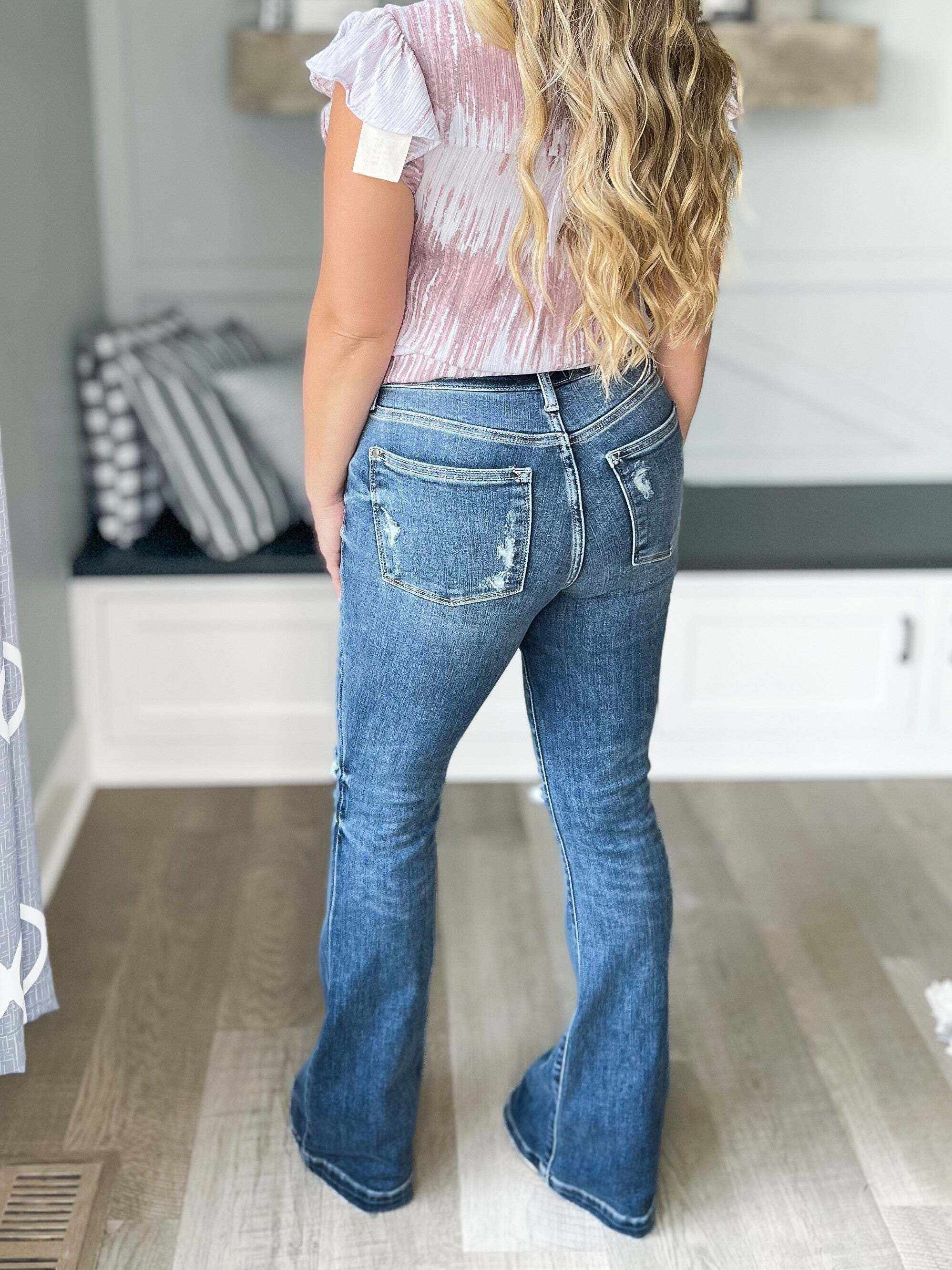 Long Weekend - Christmas Button Fly Trouser Flare Jeans- Final Sale