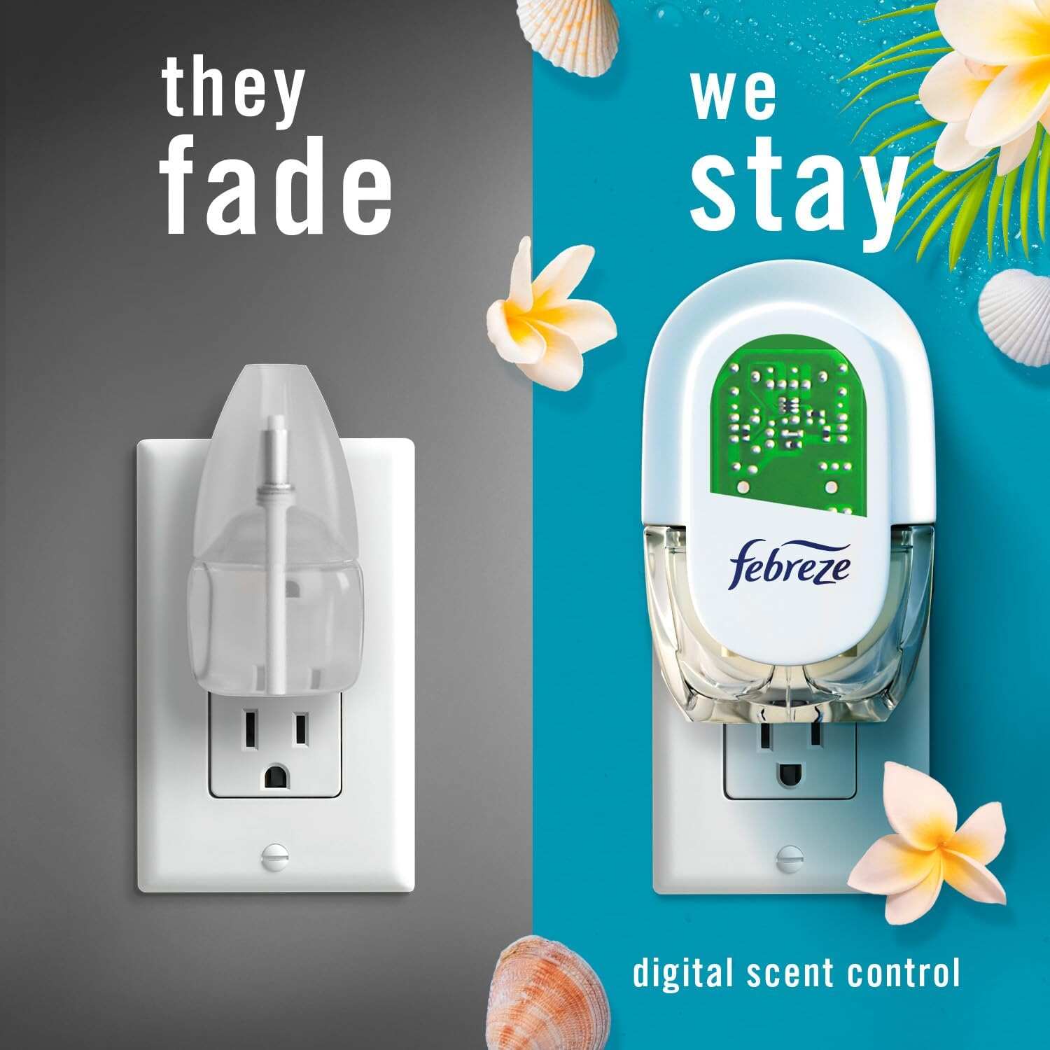 Febreze Odor-Fighting Fade Defy PLUG Air Freshener, Mountain, Ocean, Amber, (3) .87 fl. oz. Oil Refills