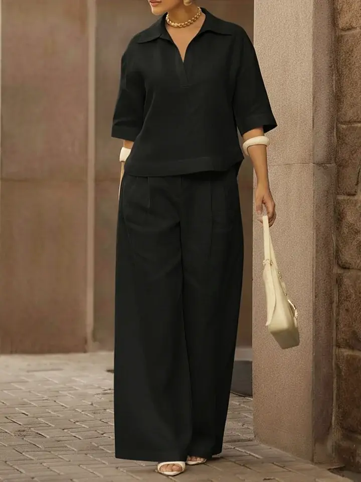 🔥Summer Arrivals🌟Women's Casual Linen And Cotton Shirt And Wide-leg Pants Two-piece Set