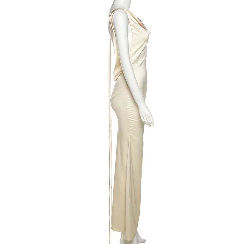 Satin V Neck Strapless Club Sexy Maxi Dress