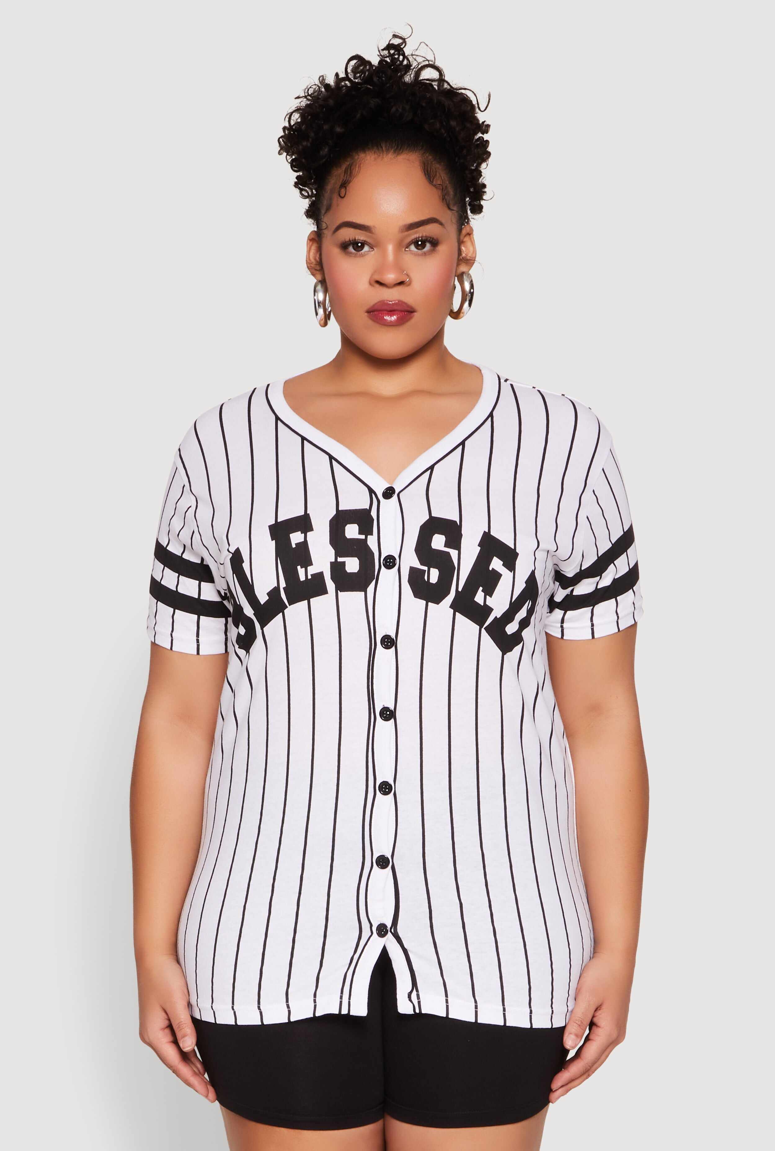 Plus Size Blessed 1 Pinstripe Baseball Shirt