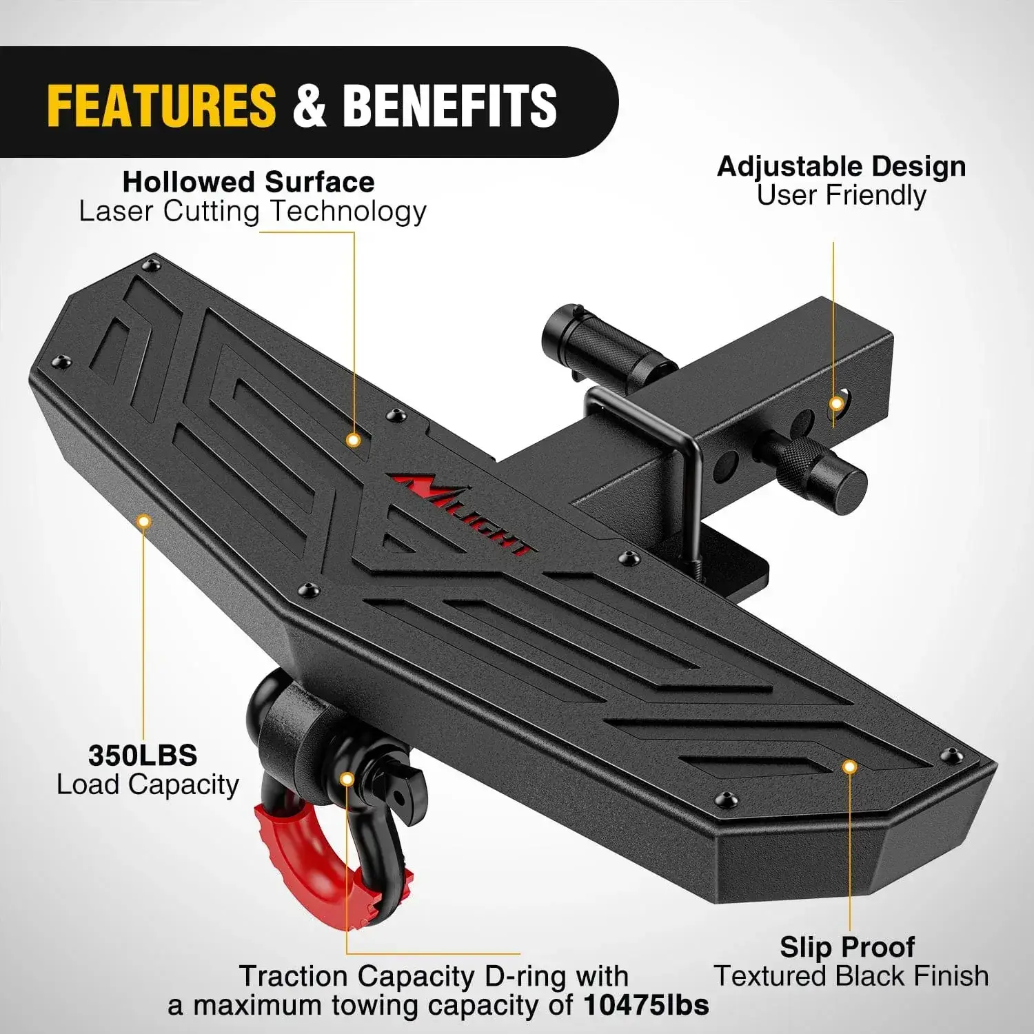 Hitch Step 2 Inch Receiver Universal Trailer Hitch Step Armor with Anti-Theft D-Ring Shackle Hitch Lock Stabilizer Anti-Slip Design Rear Bumper Guard for Pickups Trucks Vans SUVs ATVs Vehicle Accessories, Truck Accessories, Universal Automotive Ac