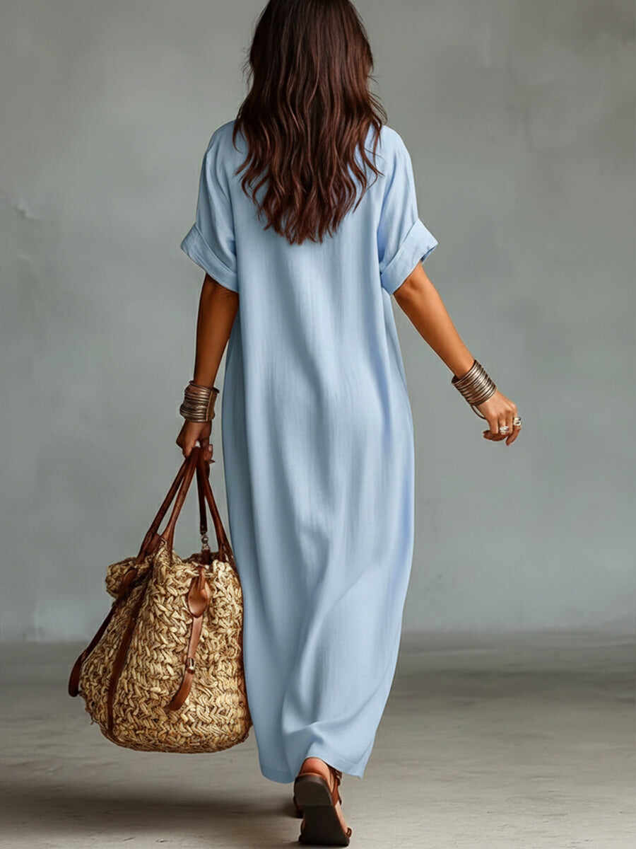 🔥Summer Arrivals🌟Loose-fitting V-neck Linen And Cotton Dress