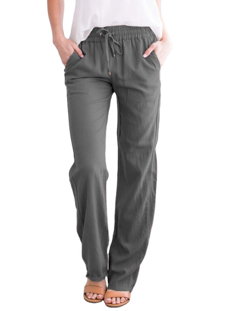 Solid Color Loose Drawcord Casual Wide Leg Pants