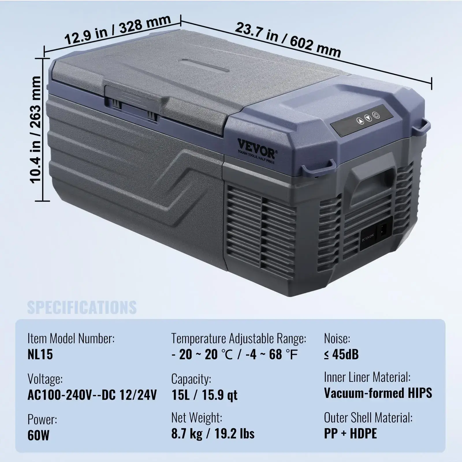 Car Refrigerator, 12 Volt Car Refrigerator Fridge, 15 L Single Zone Portable Freezer, -4℉-68℉ Adjustable Range, 12/24V DC and 100-240V AC Compressor Cooler for Outdoor, Camping, RV