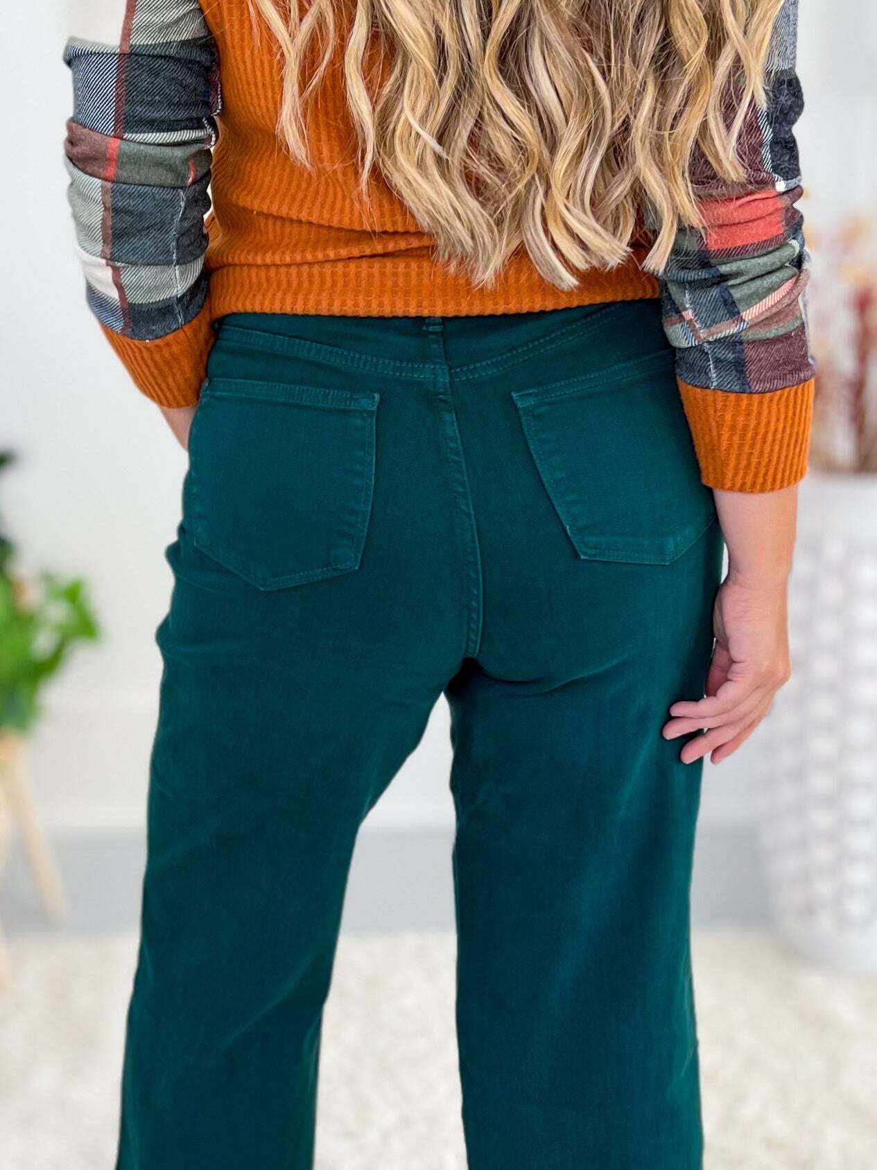 Emerald City - Christmas Tummy Control Dyed Wide Crop Jeans - Final Sale