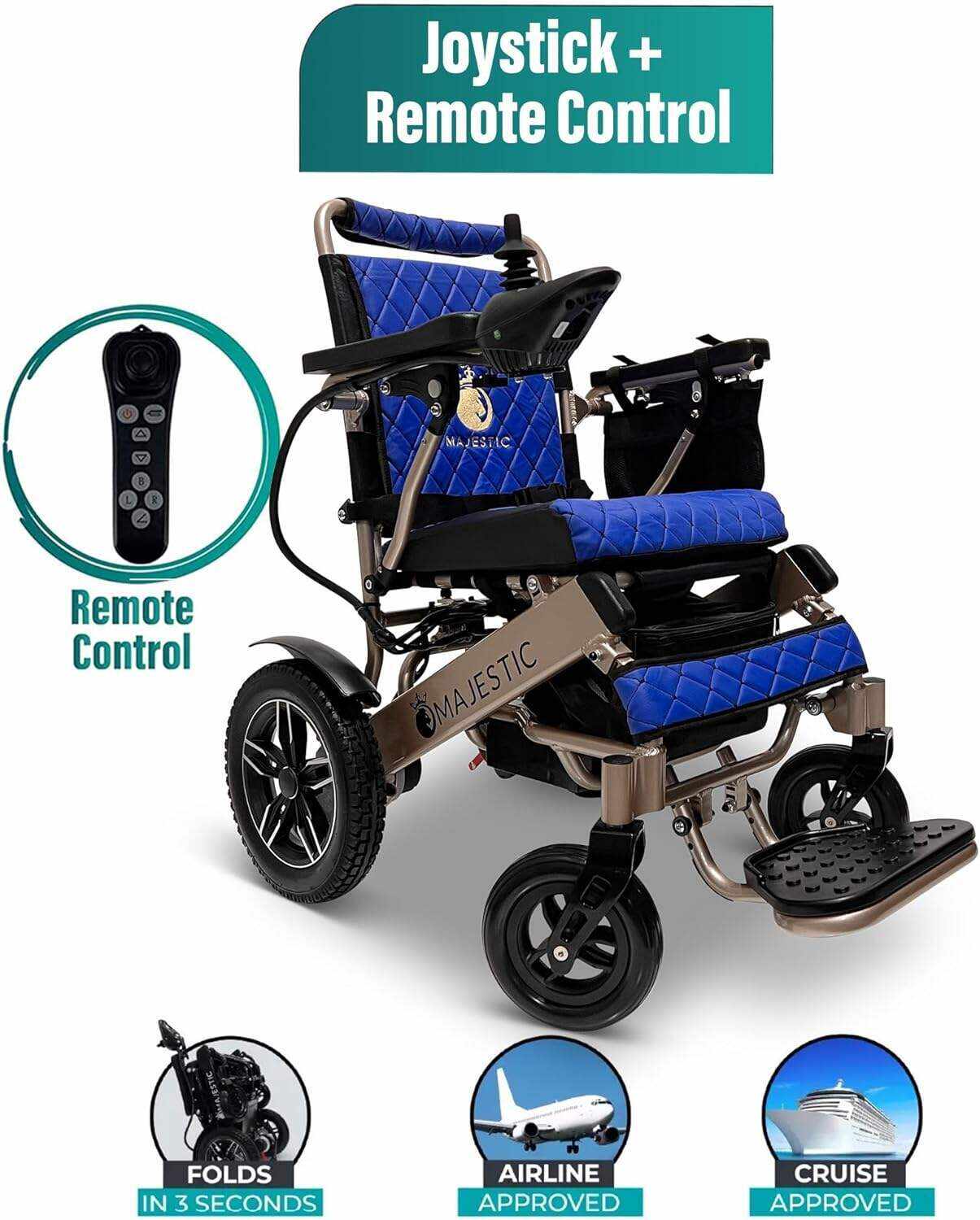 MALISA Electric Wheelchair for Adults, Portable All Terrain Lightweight Wheelchairs, Foldable Motorized Power Wheel Chair, Leather Seat (17.5