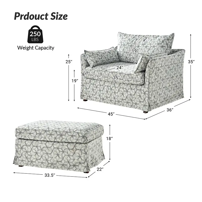 Miles Slipcovered Armchair with Large Ottoman