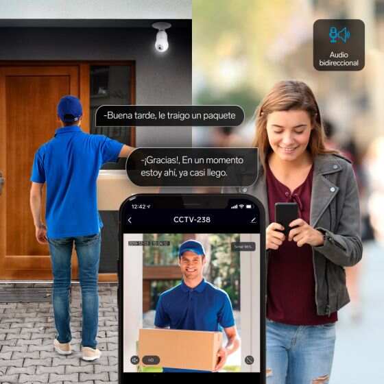3 MP Wi-Fi* robotic security camera with motion tracking for light socket
